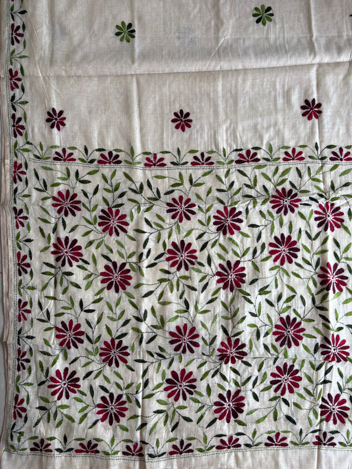 Kantha Hand Embroidered semi tassar silk Saree