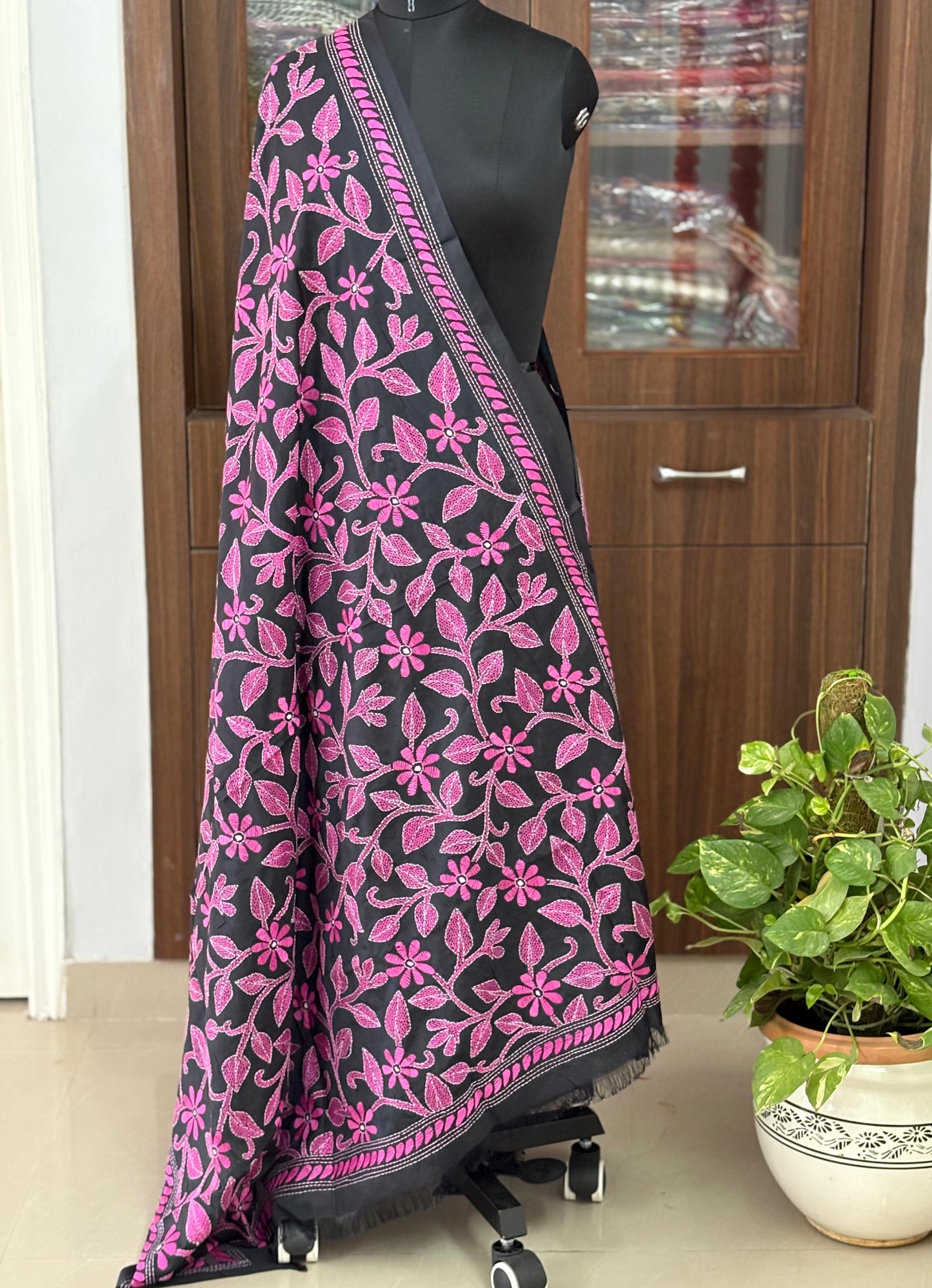 Kantha Stitch Hand Embroidary Full Work Blended Banglore Silk Dupatta 44″