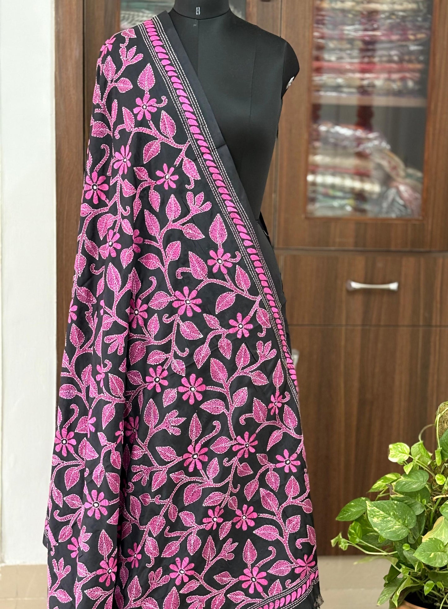 Kantha Stitch Hand Embroidary Full Work Blended Banglore Silk Dupatta 44″