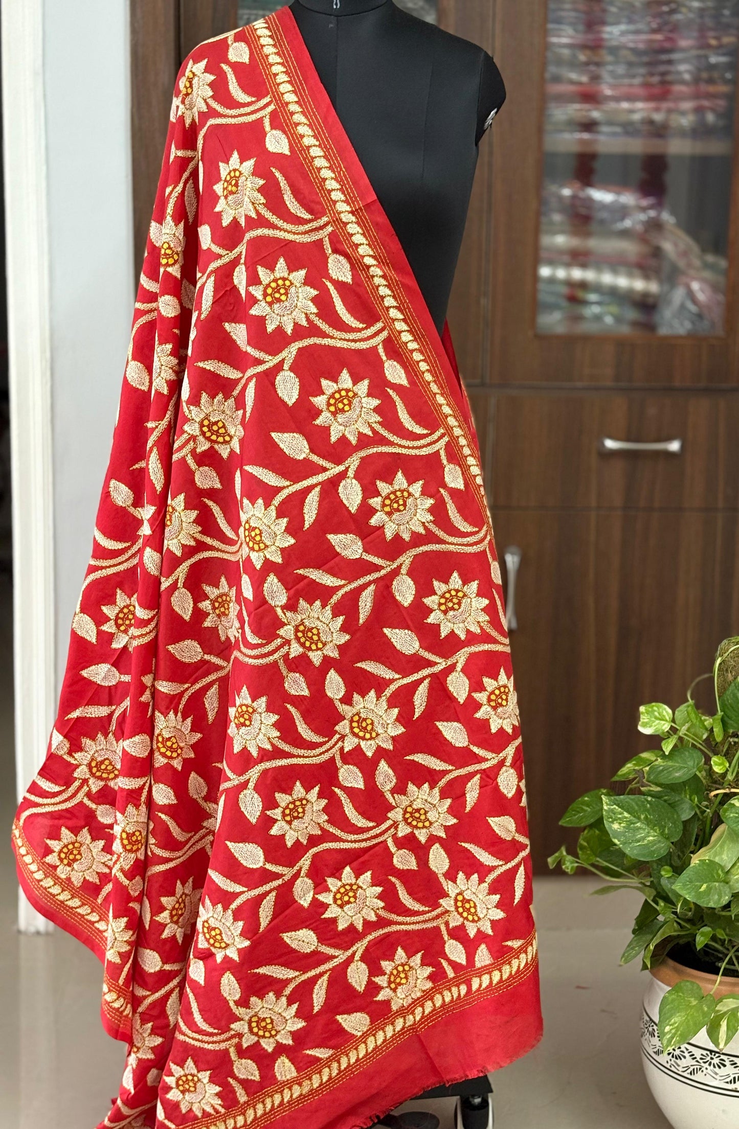 Kantha Stitch Hand Embroidary Full Work Blended Banglore Silk Dupatta 44″
