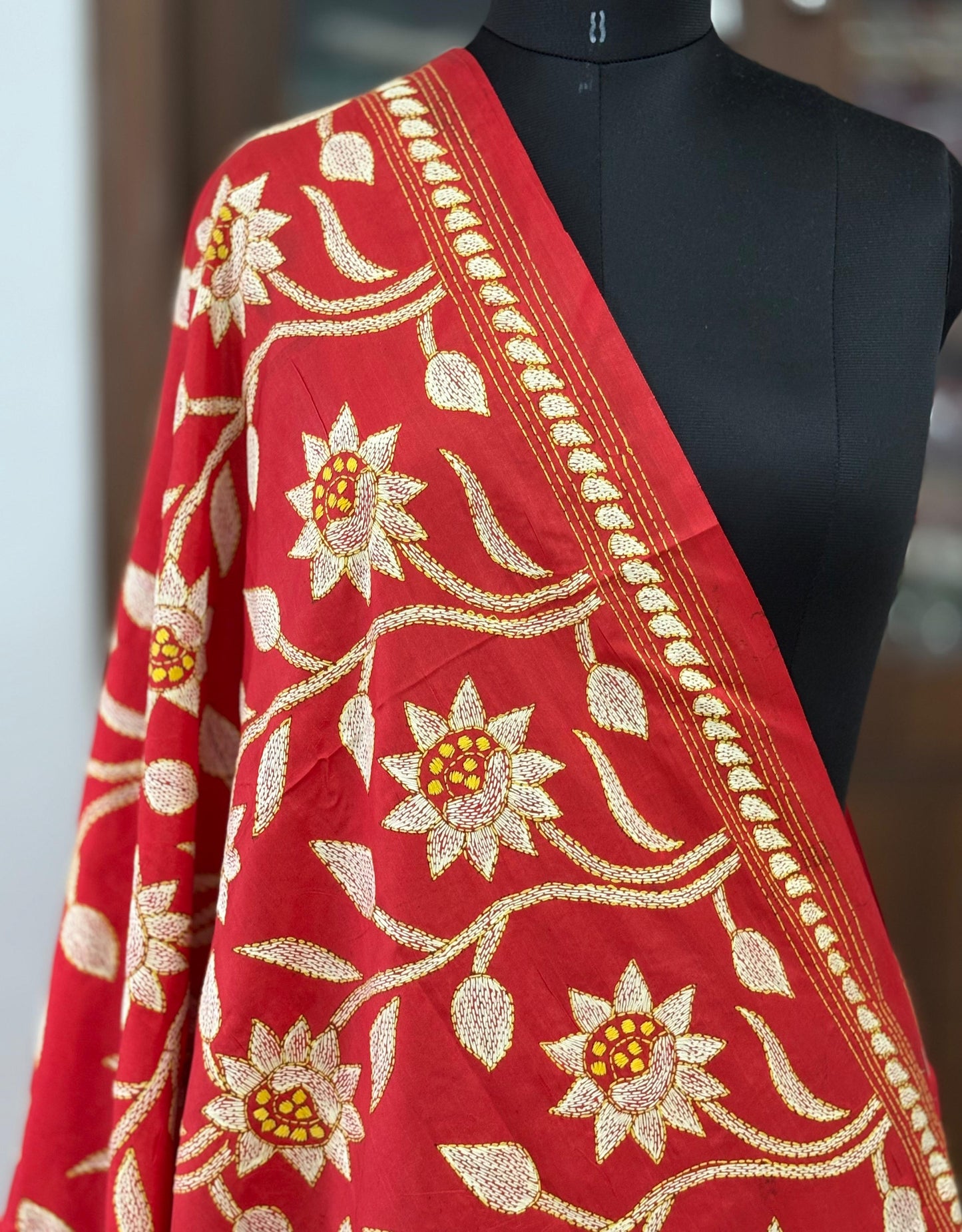 Kantha Stitch Hand Embroidary Full Work Blended Banglore Silk Dupatta 44″