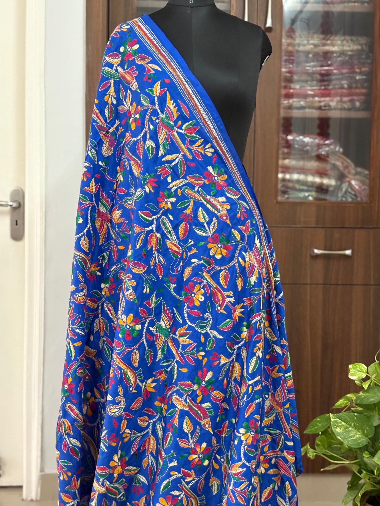 Kantha Stitch Hand Embroidary Full Work Blended Banglore Silk Dupatta 44″