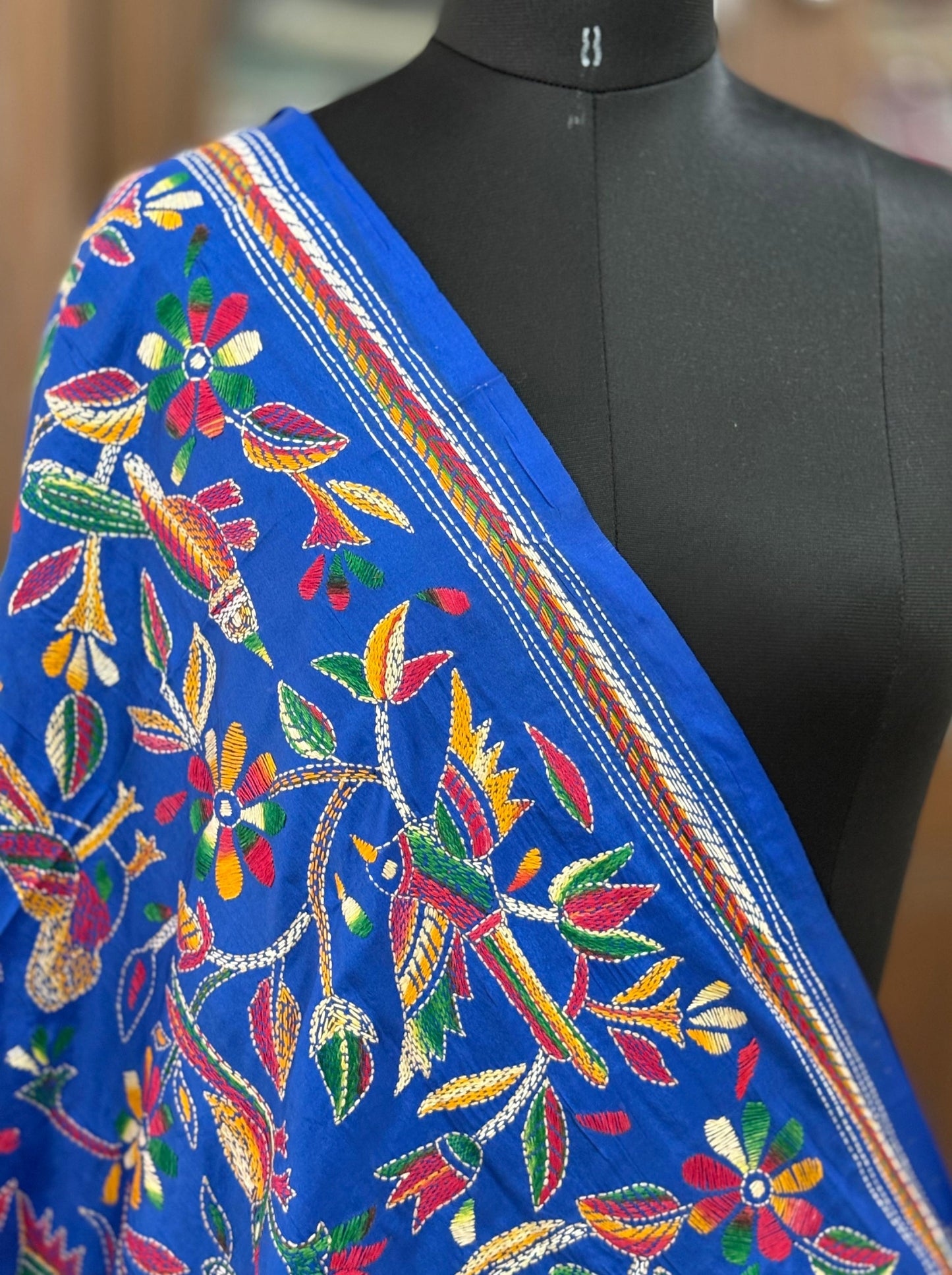 Kantha Stitch Hand Embroidary Full Work Blended Banglore Silk Dupatta 44″