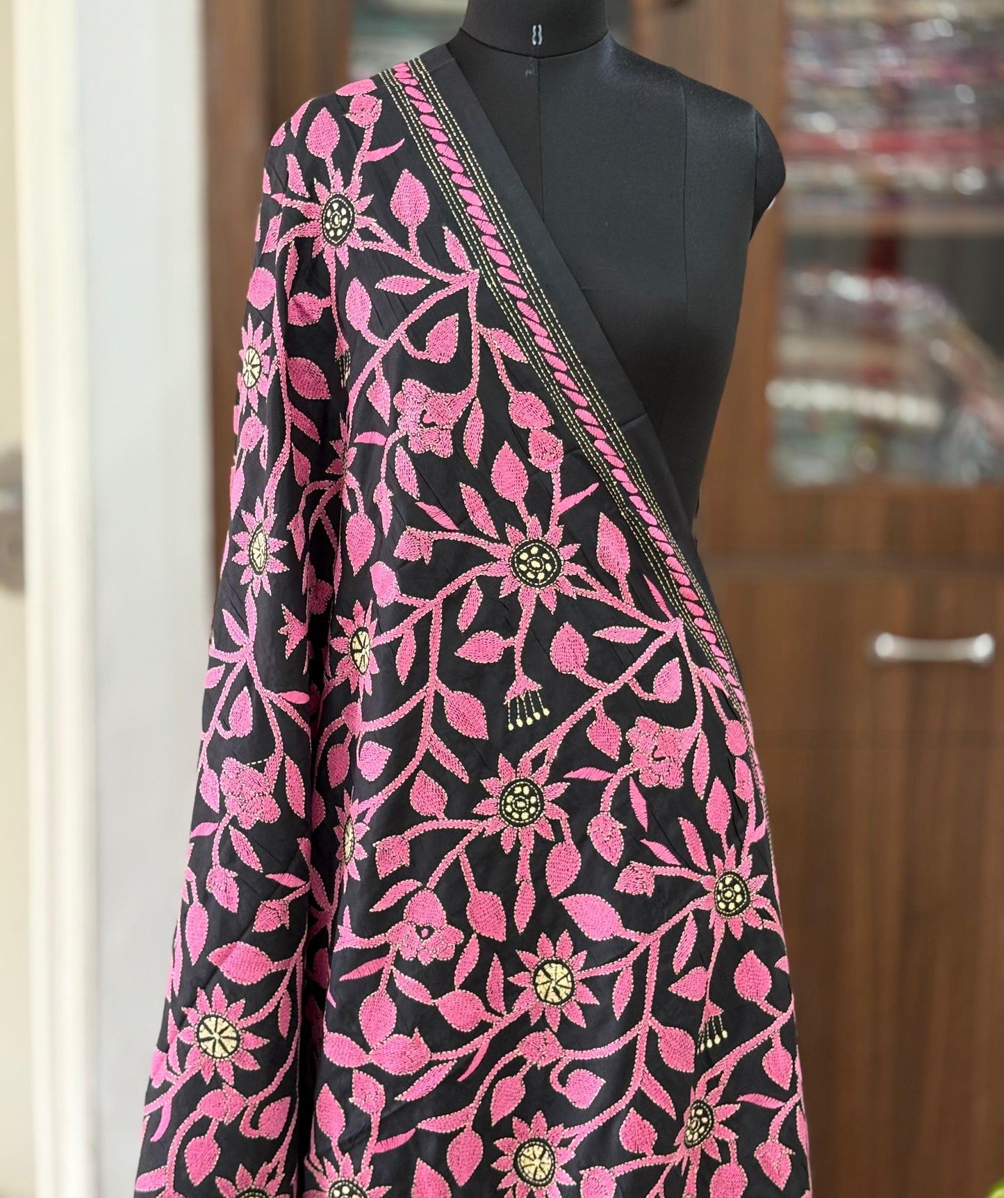 Kantha Stitch Hand Embroidary Full Work Blended Banglore Silk Dupatta 44″
