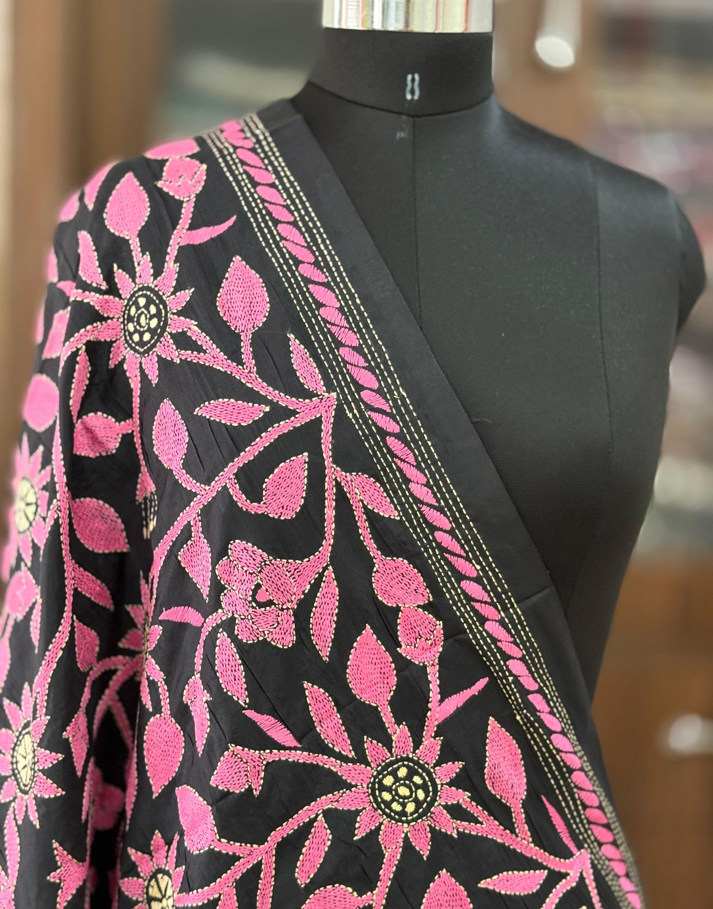 Kantha Stitch Hand Embroidary Full Work Blended Banglore Silk Dupatta 44″