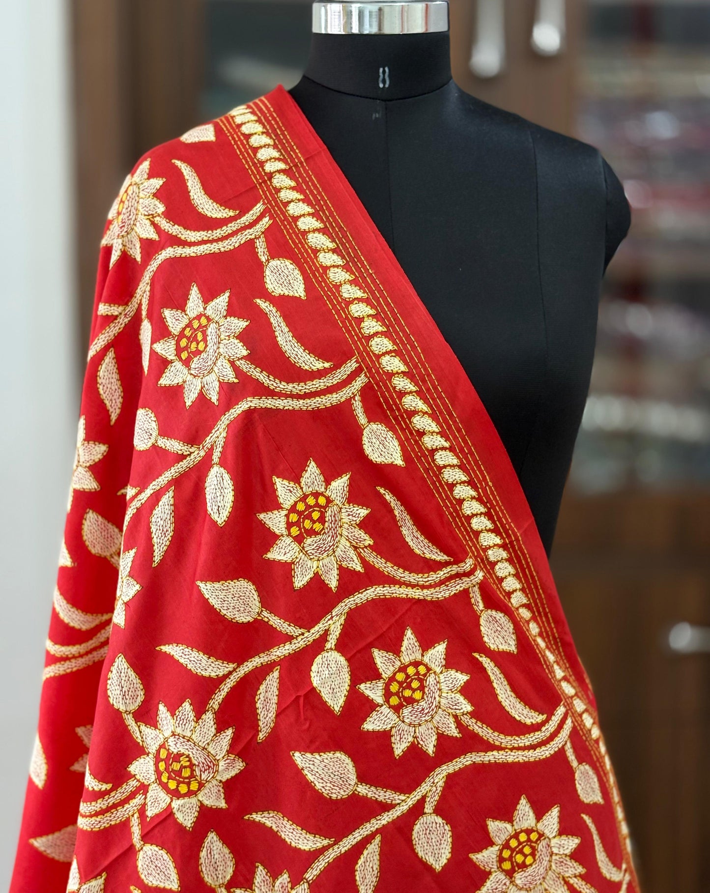 Kantha Stitch Hand Embroidary Full Work Blended Banglore Silk Dupatta 44″