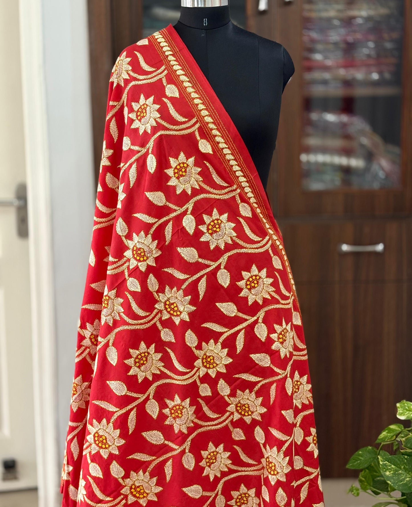 Kantha Stitch Hand Embroidary Full Work Blended Banglore Silk Dupatta 44″