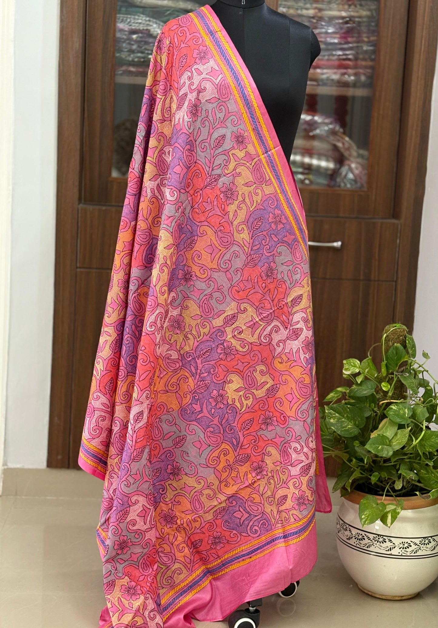 Kantha Stitch Hand Embroidary Full Work Blended Banglore Silk Dupatta 44″