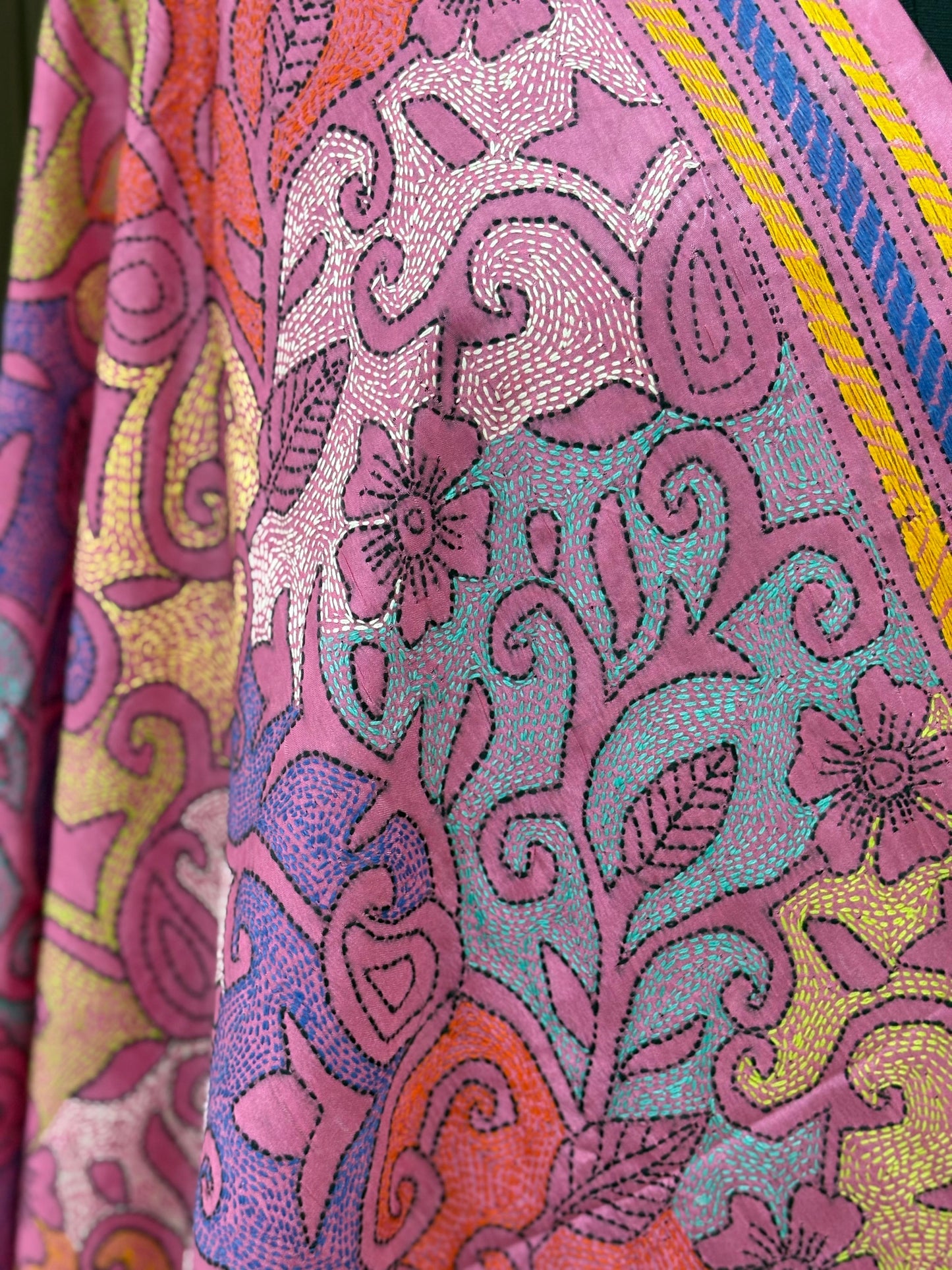 Kantha Stitch Hand Embroidary Full Work Blended Banglore Silk Dupatta 44″