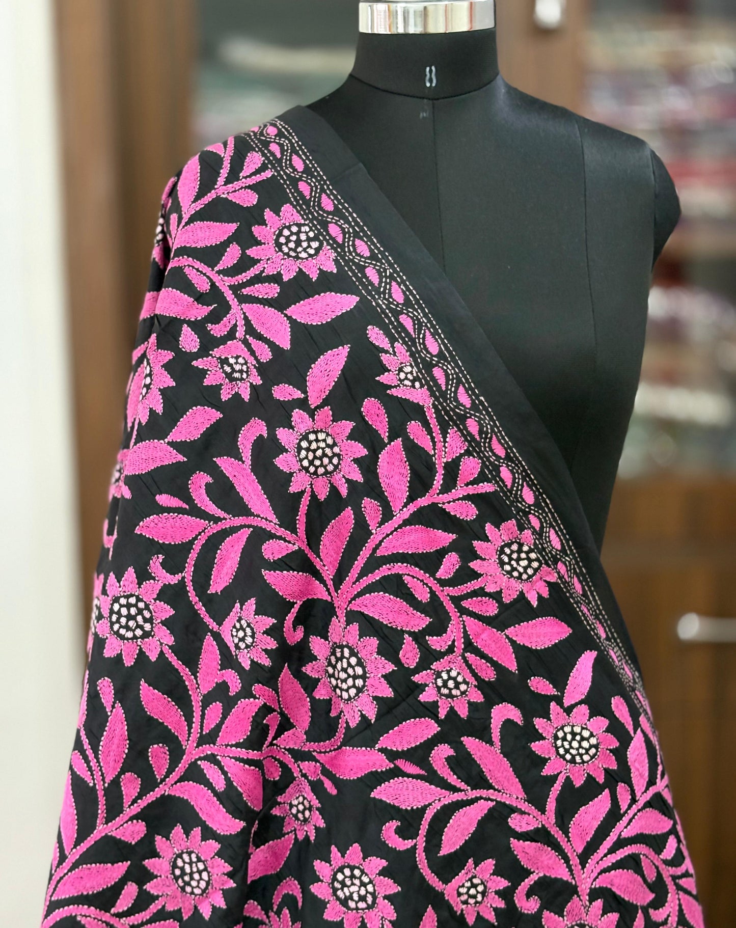 Kantha Stitch Hand Embroidary Full Work Blended Banglore Silk Dupatta 44″