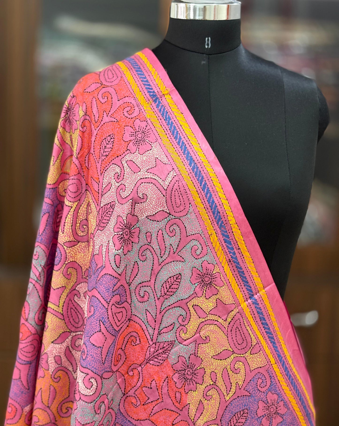 Kantha Stitch Hand Embroidary Full Work Blended Banglore Silk Dupatta 44″