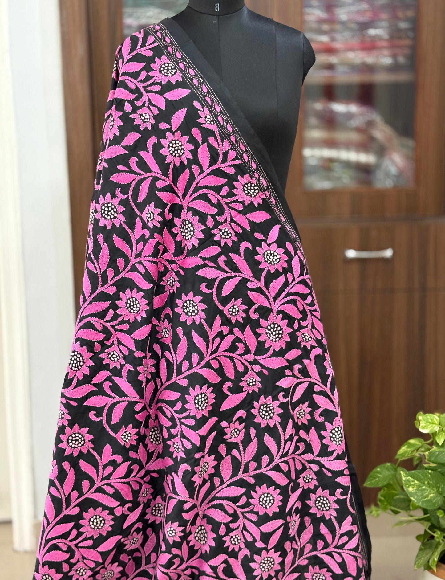 Kantha Stitch Hand Embroidary Full Work Blended Banglore Silk Dupatta 44″