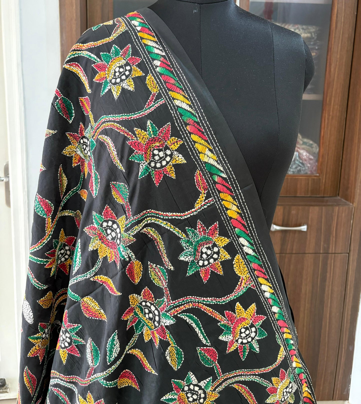 Kantha Stitch Hand Embroidary Full Work Blended Banglore Silk Dupatta 44″