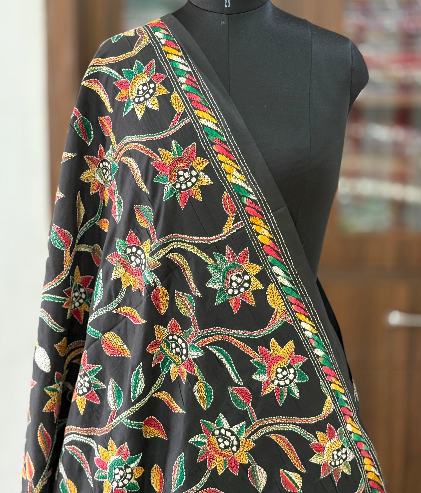 Kantha Stitch Hand Embroidary Full Work Blended Banglore Silk Dupatta 44″