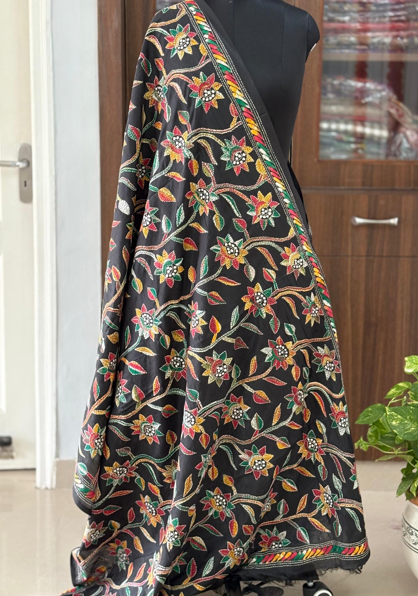 Kantha Stitch Hand Embroidary Full Work Blended Banglore Silk Dupatta 44″