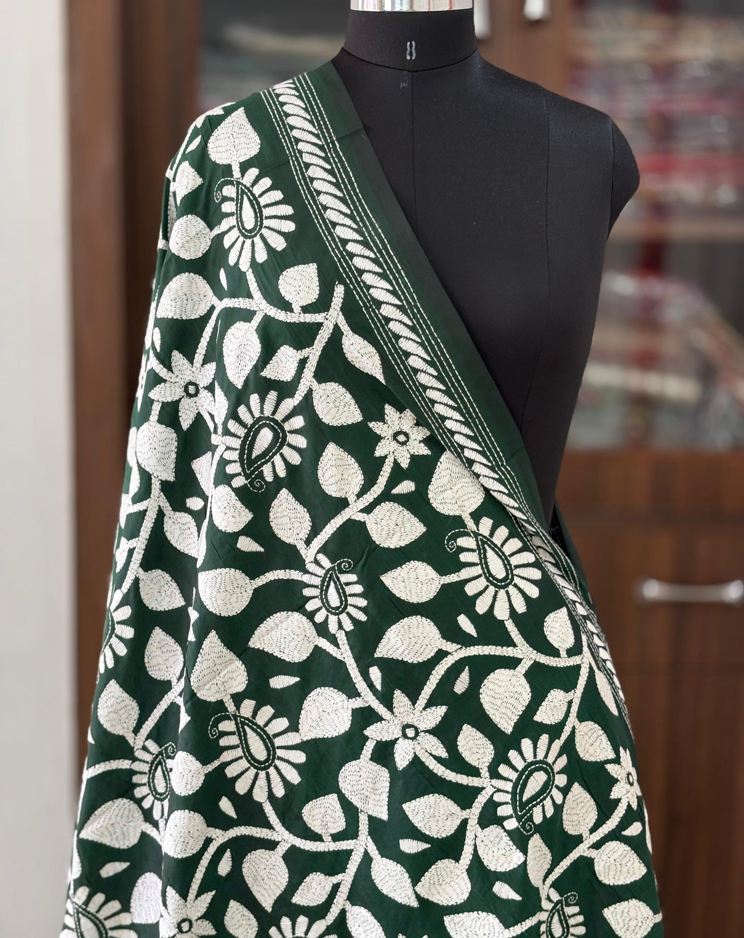 Kantha Stitch Hand Embroidary Full Work Blended Banglore Silk Dupatta 44″