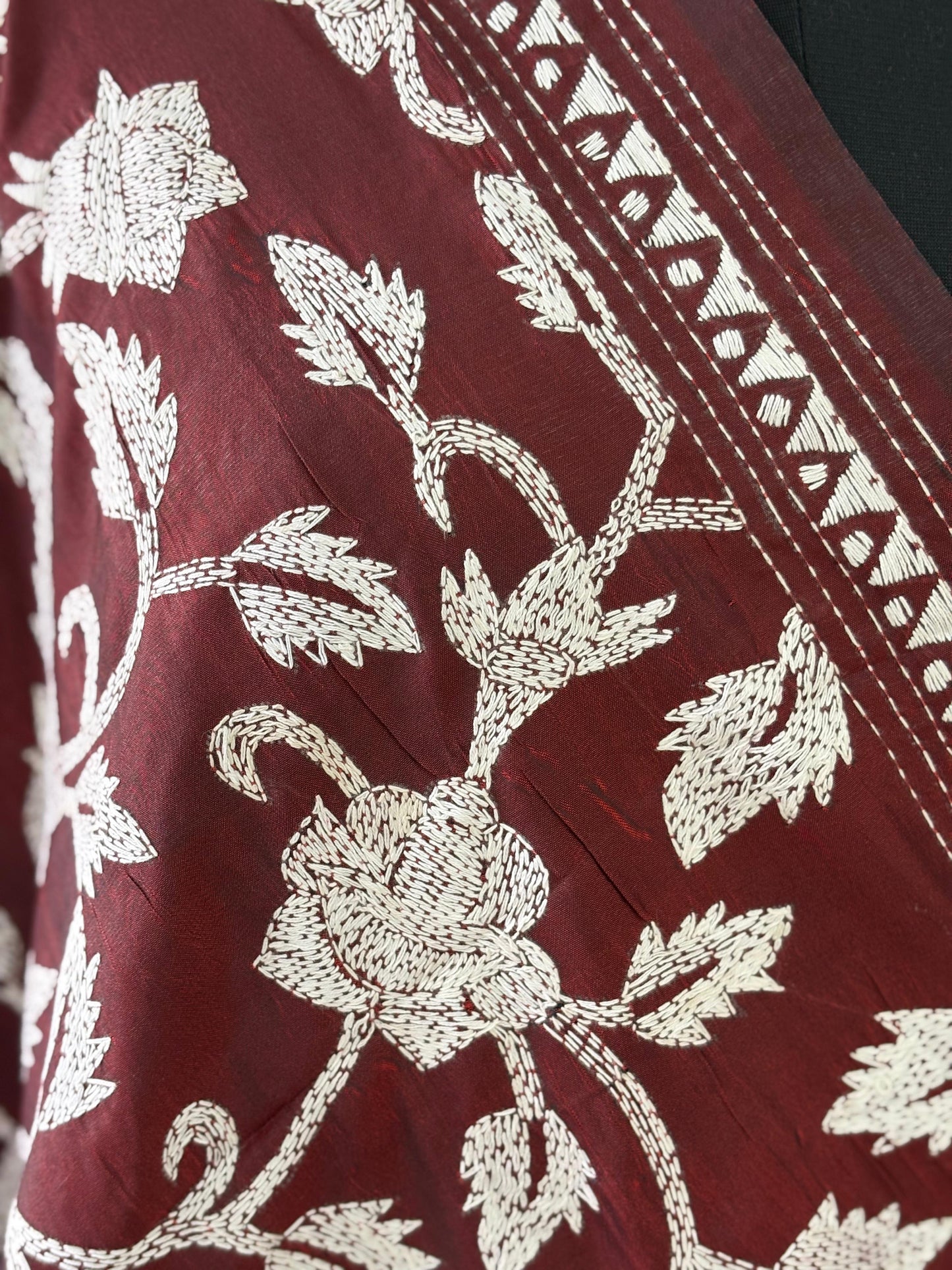 Kantha Stitch Hand Embroidary Full Work Blended Banglore Silk Dupatta 44″