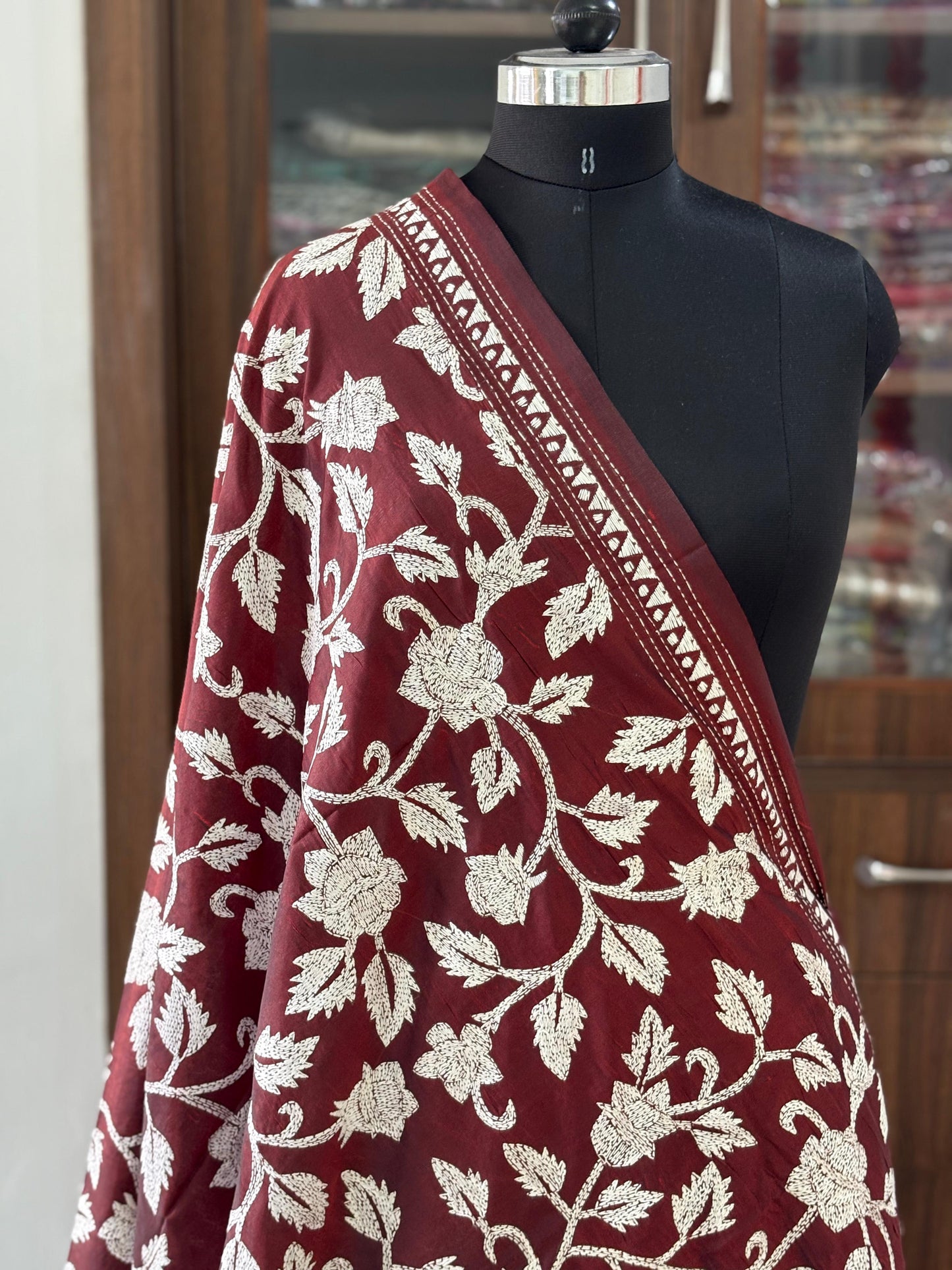 Kantha Stitch Hand Embroidary Full Work Blended Banglore Silk Dupatta 44″