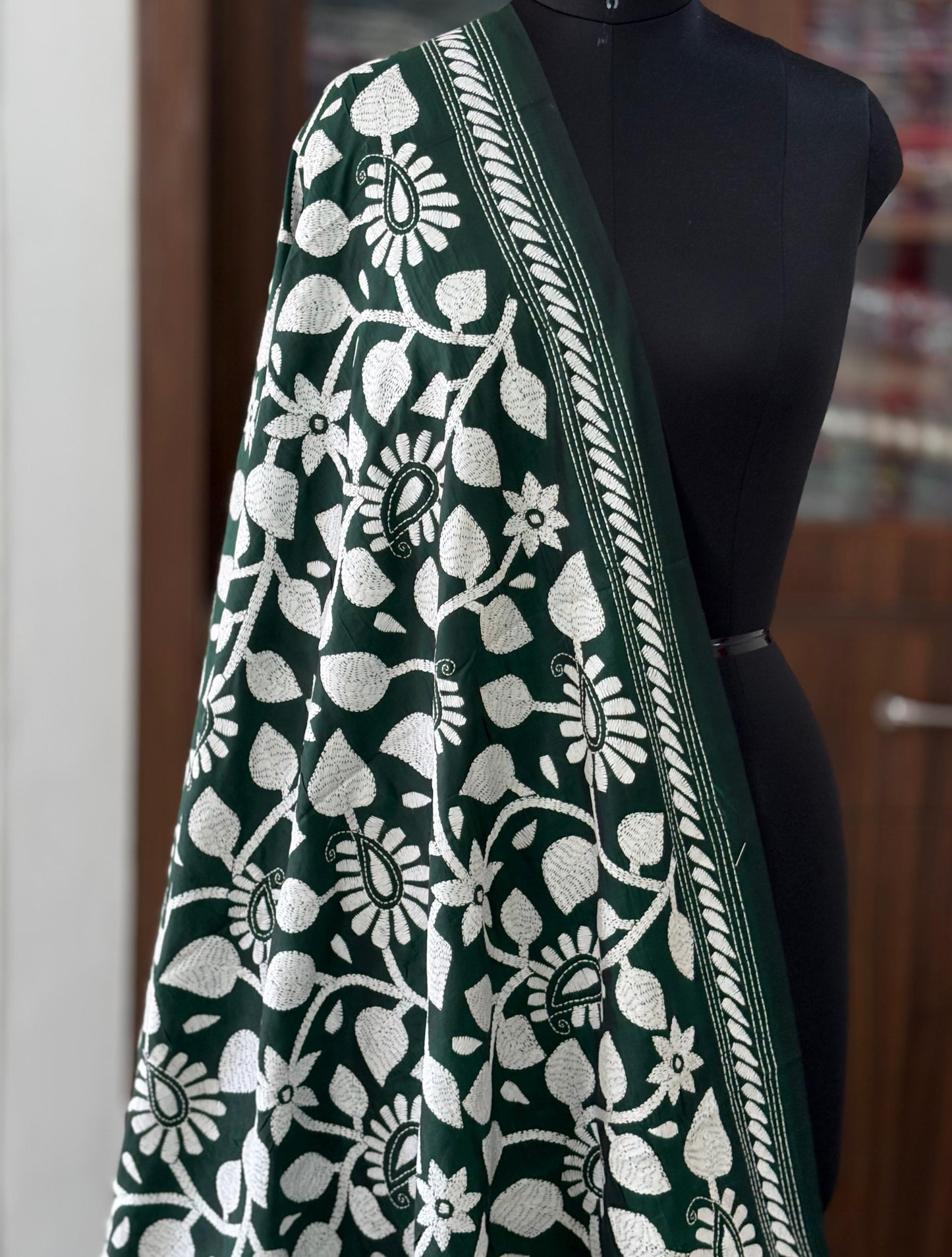 Kantha Stitch Hand Embroidary Full Work Blended Banglore Silk Dupatta 44″