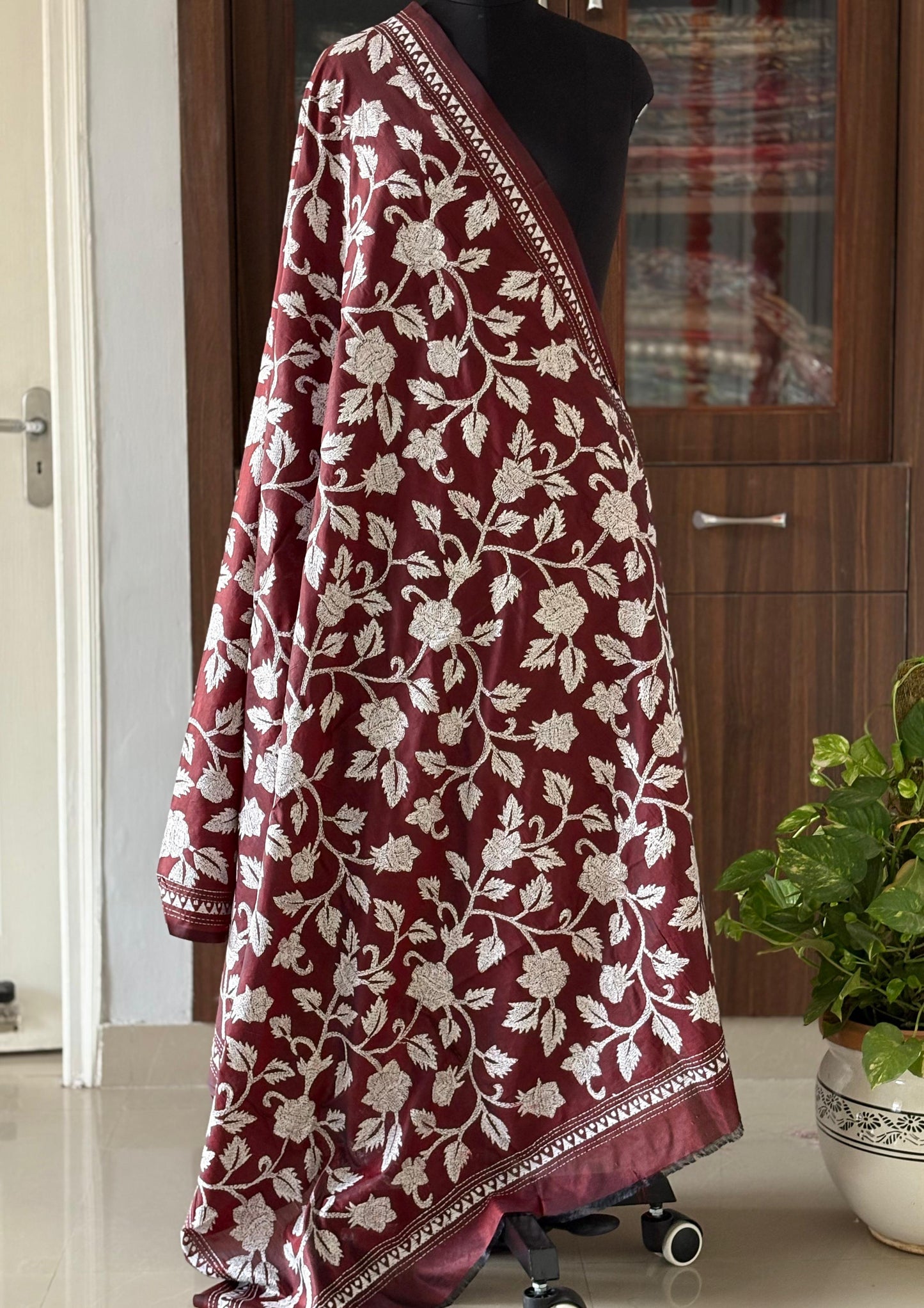 Kantha Stitch Hand Embroidary Full Work Blended Banglore Silk Dupatta 44″