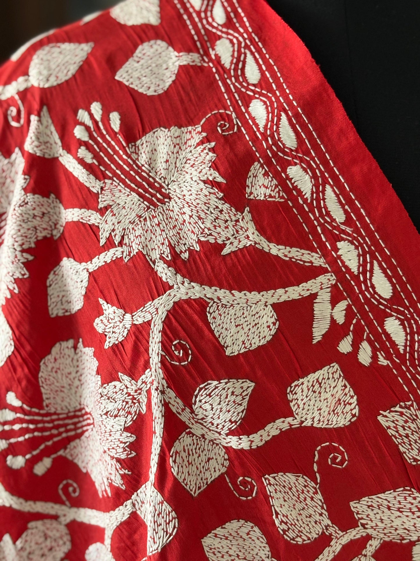 Kantha Stitch Hand Embroidary Full Work Blended Banglore Silk Dupatta 44″