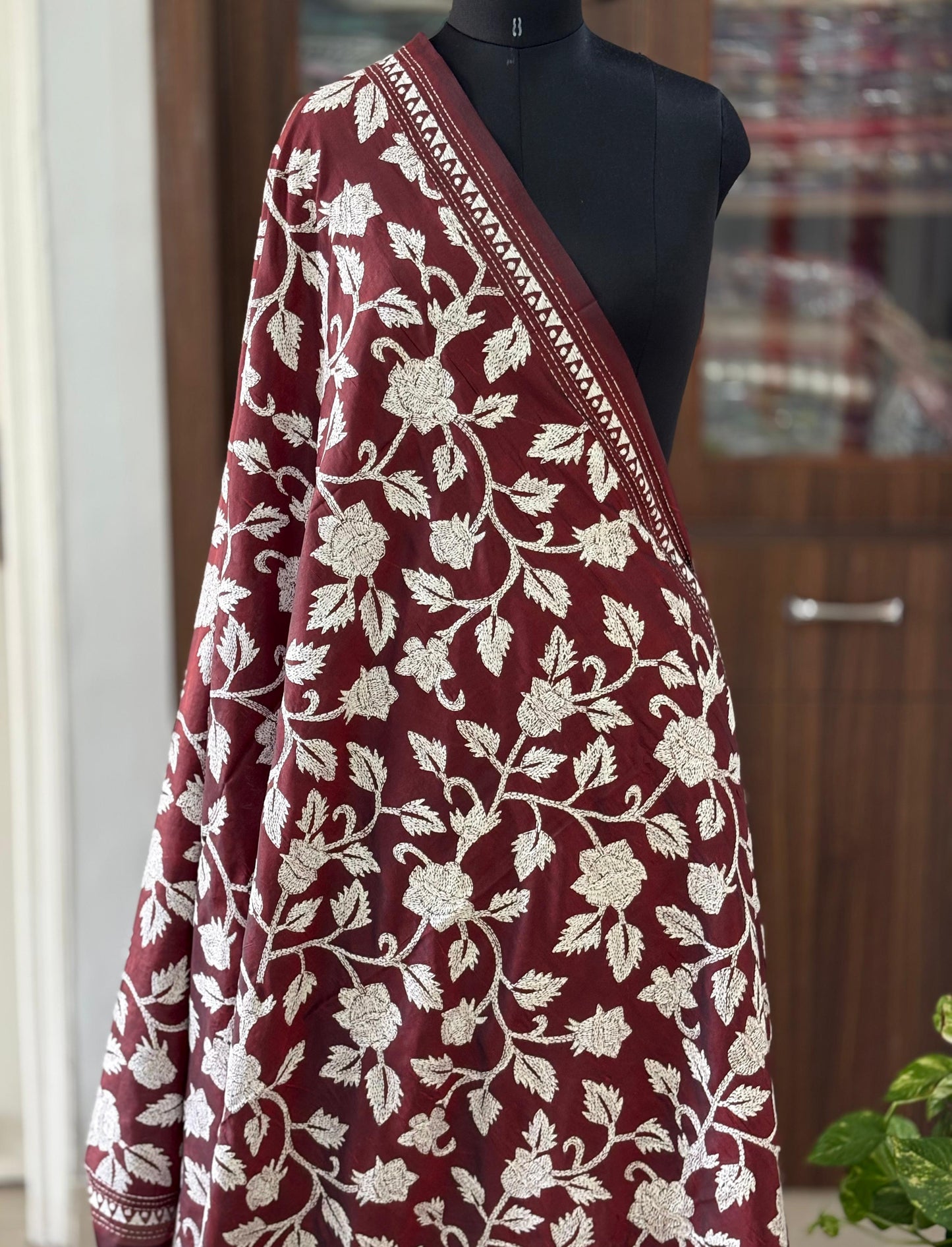 Kantha Stitch Hand Embroidary Full Work Blended Banglore Silk Dupatta 44″