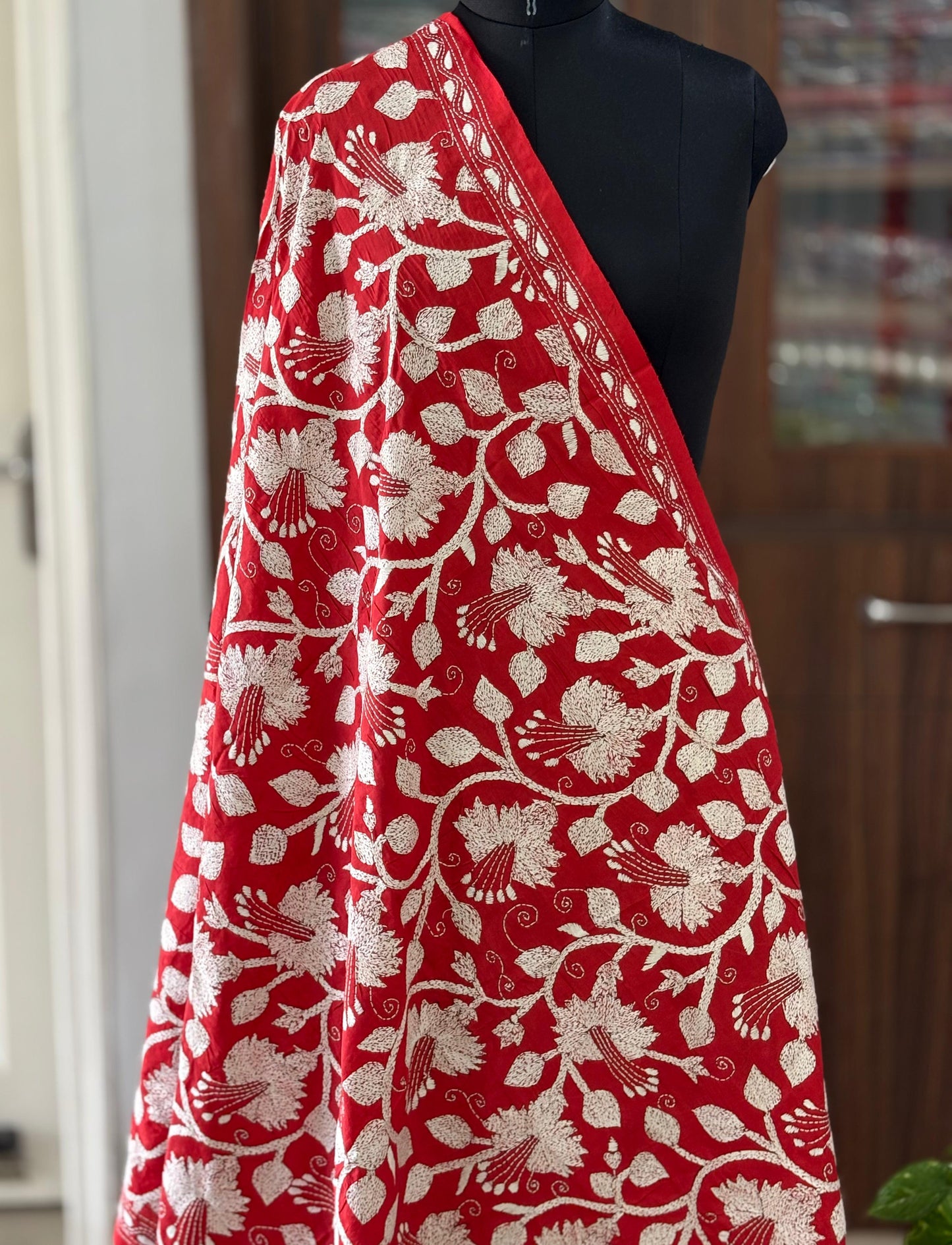 Kantha Stitch Hand Embroidary Full Work Blended Banglore Silk Dupatta 44″