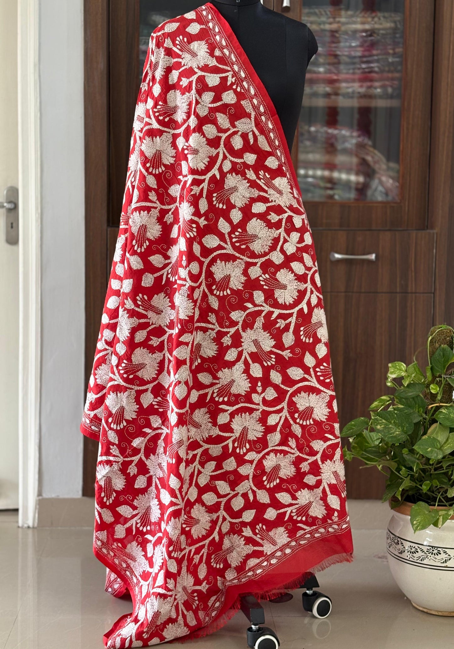 Kantha Stitch Hand Embroidary Full Work Blended Banglore Silk Dupatta 44″