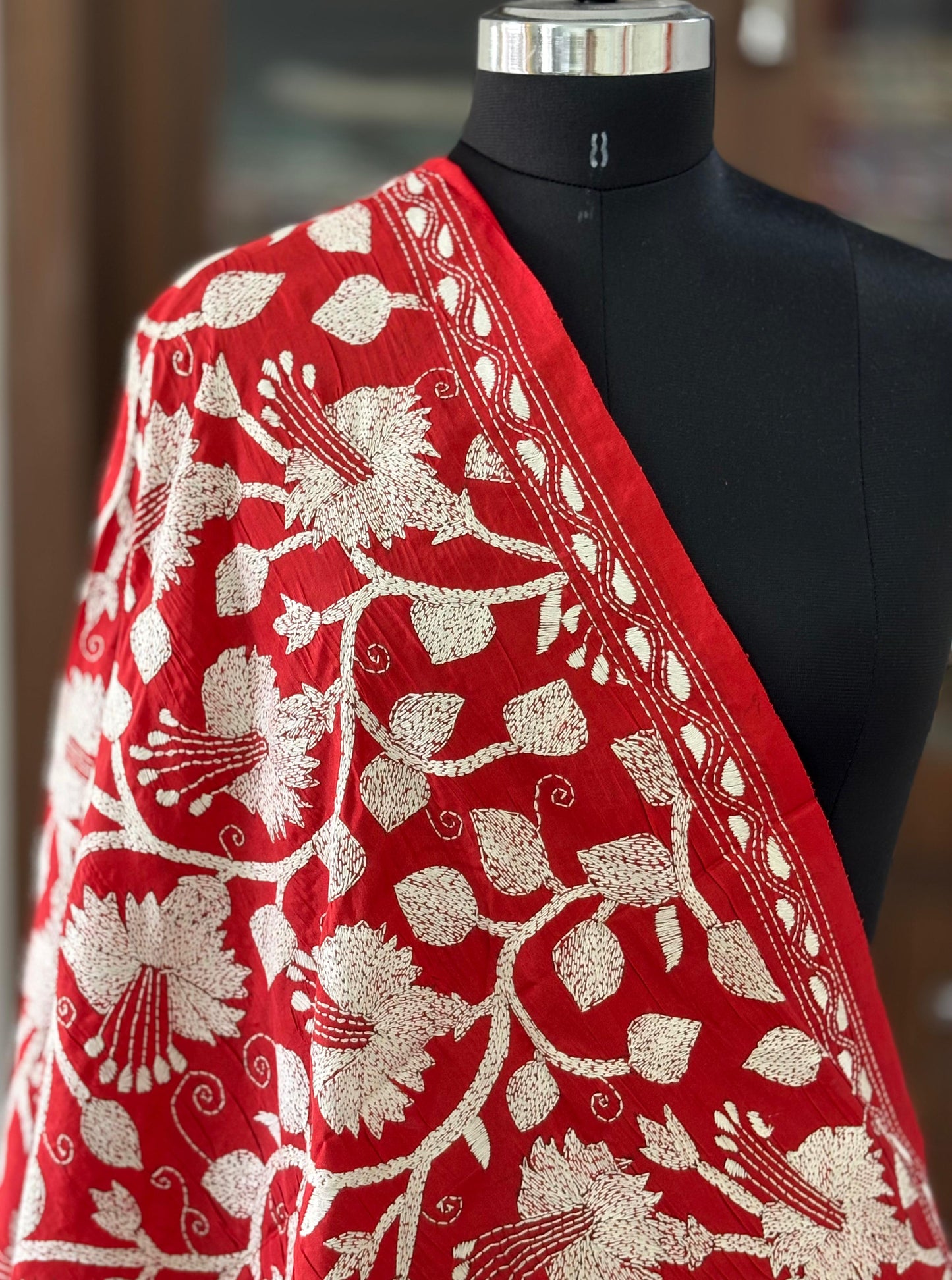 Kantha Stitch Hand Embroidary Full Work Blended Banglore Silk Dupatta 44″