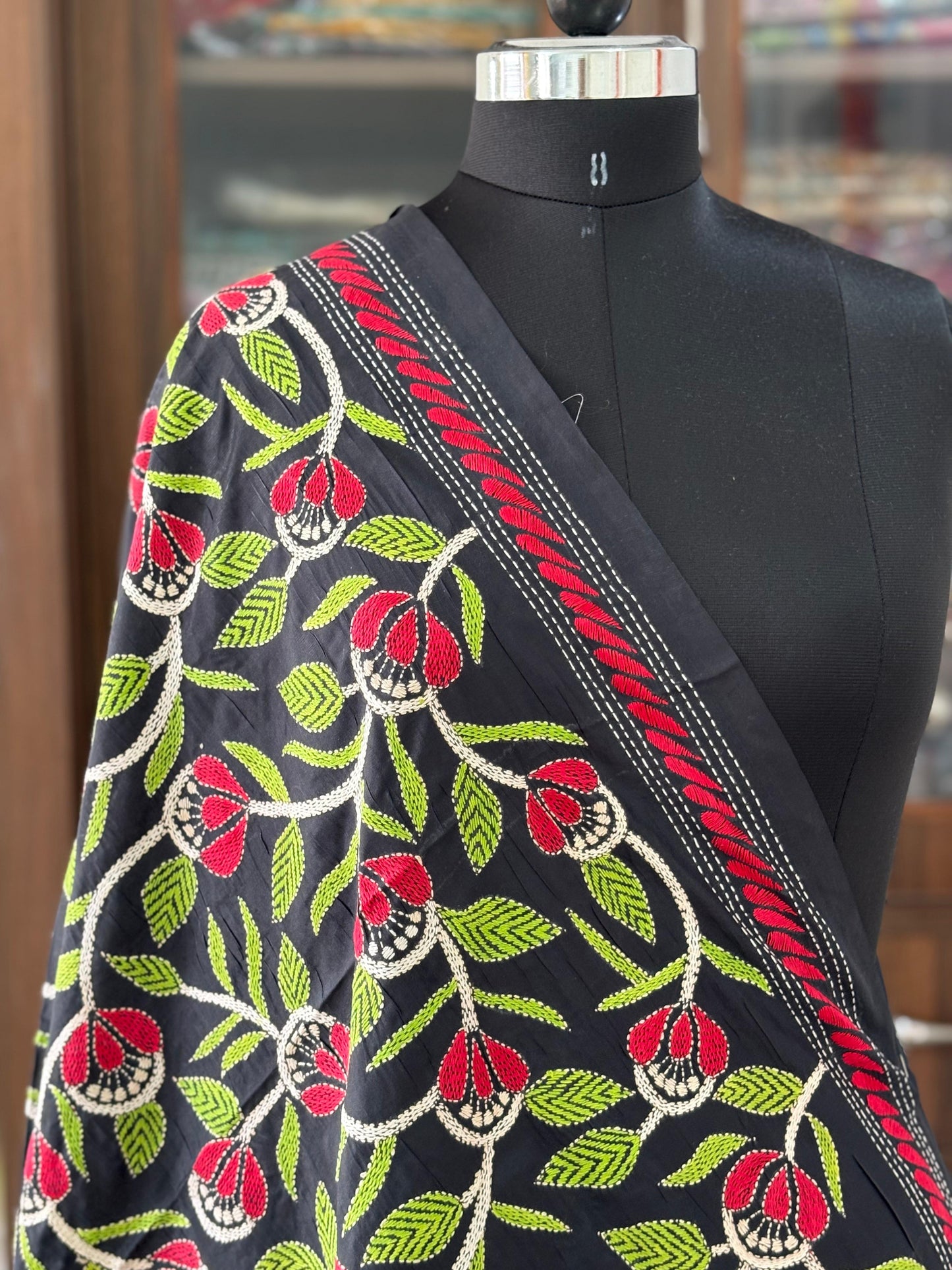 Kantha Stitch Hand Embroidary Full Work Blended Banglore Silk Dupatta 44″