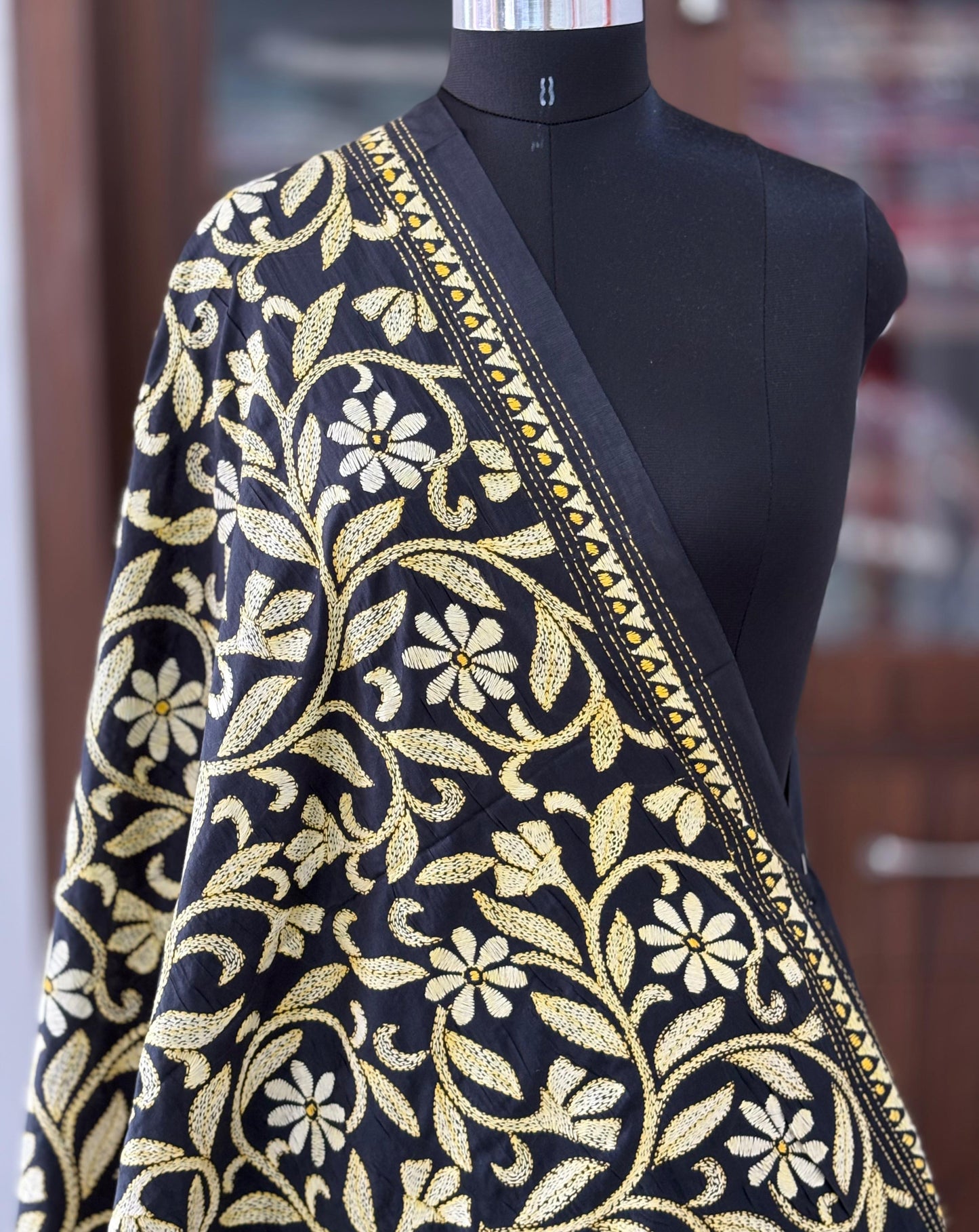 Kantha Stitch Hand Embroidary Full Work Blended Banglore Silk Dupatta 44″