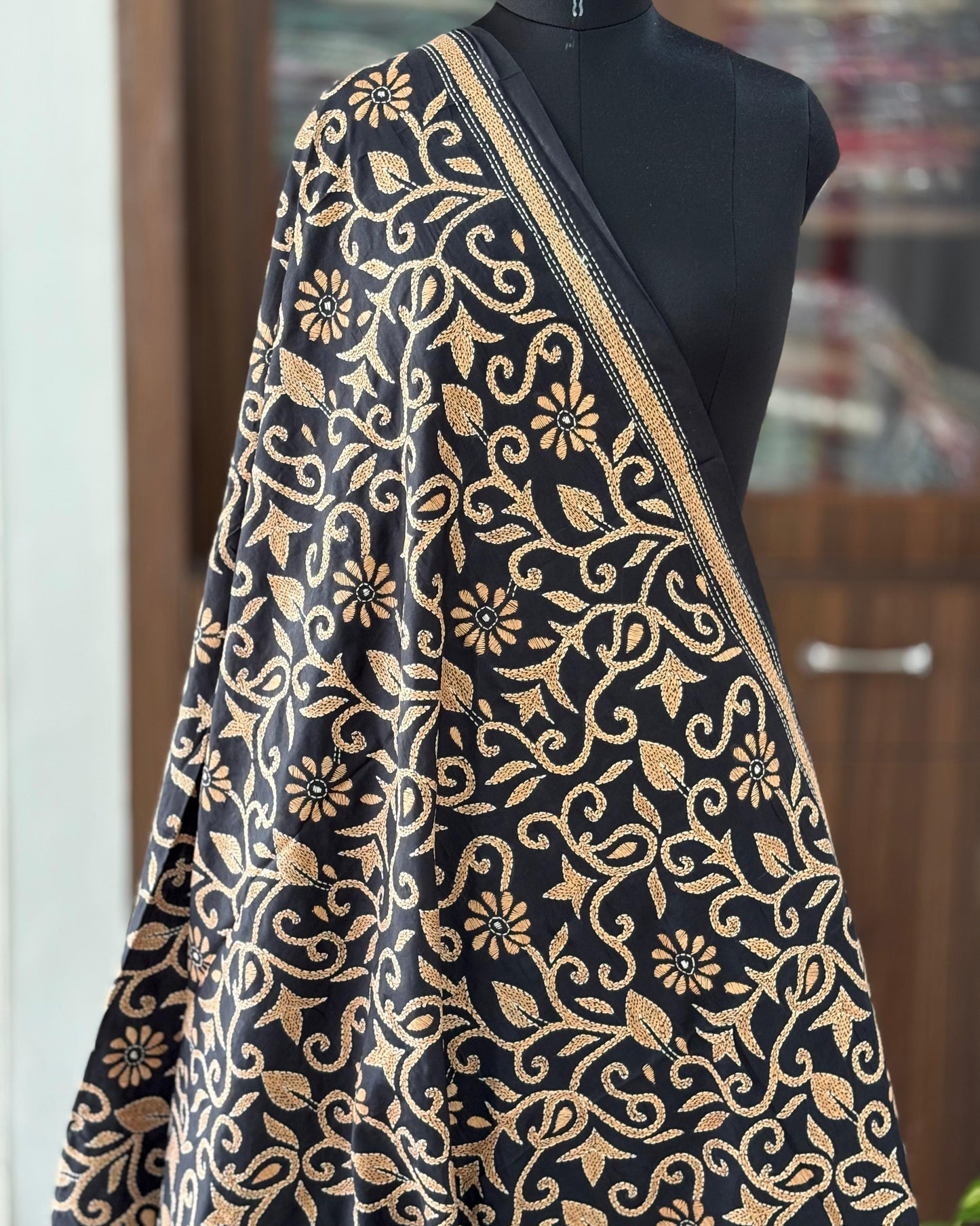 Kantha Stitch Hand Embroidary Full Work Blended Banglore Silk Dupatta 44″