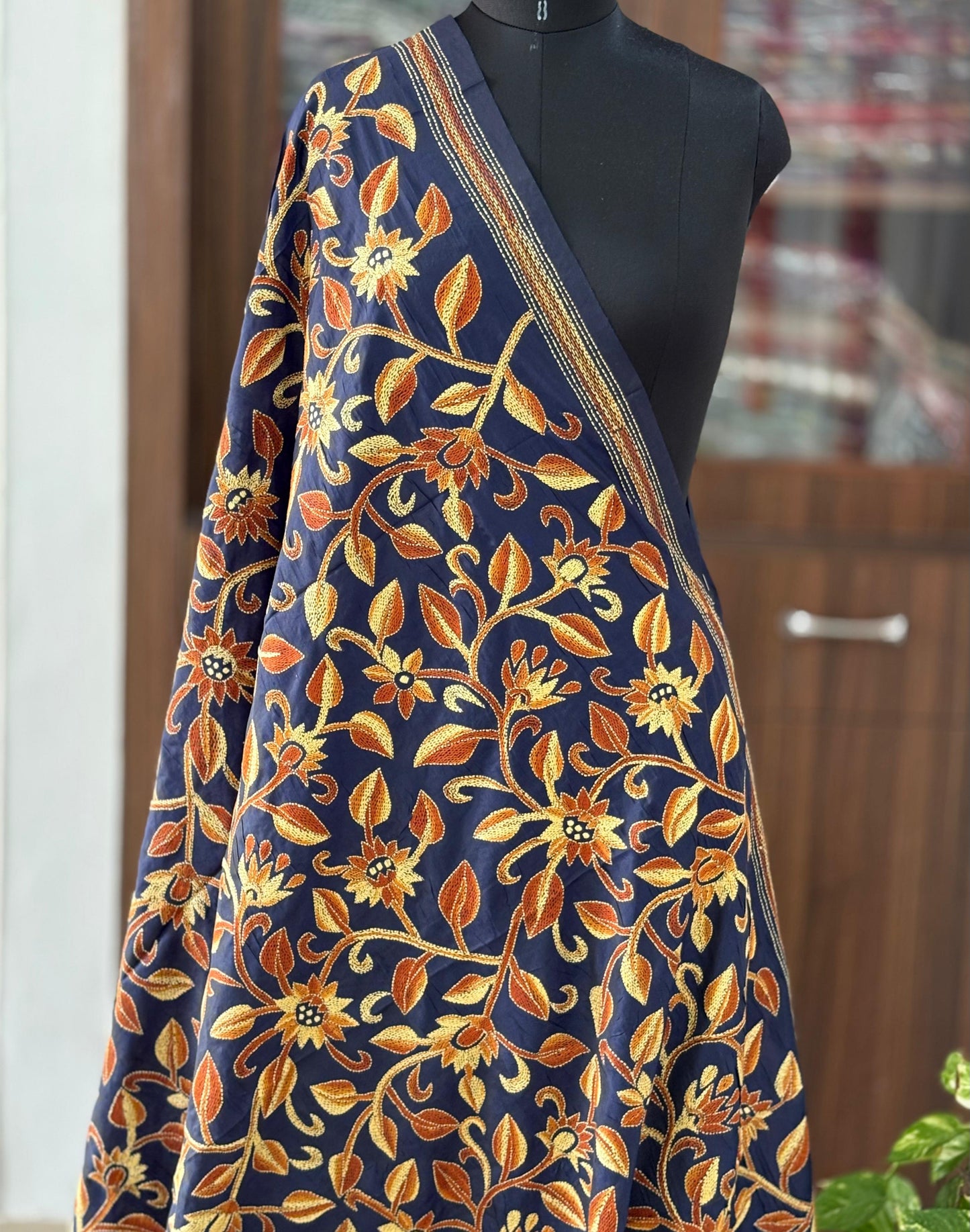 Kantha Stitch Hand Embroidary Full Work Blended Banglore Silk Dupatta 44″