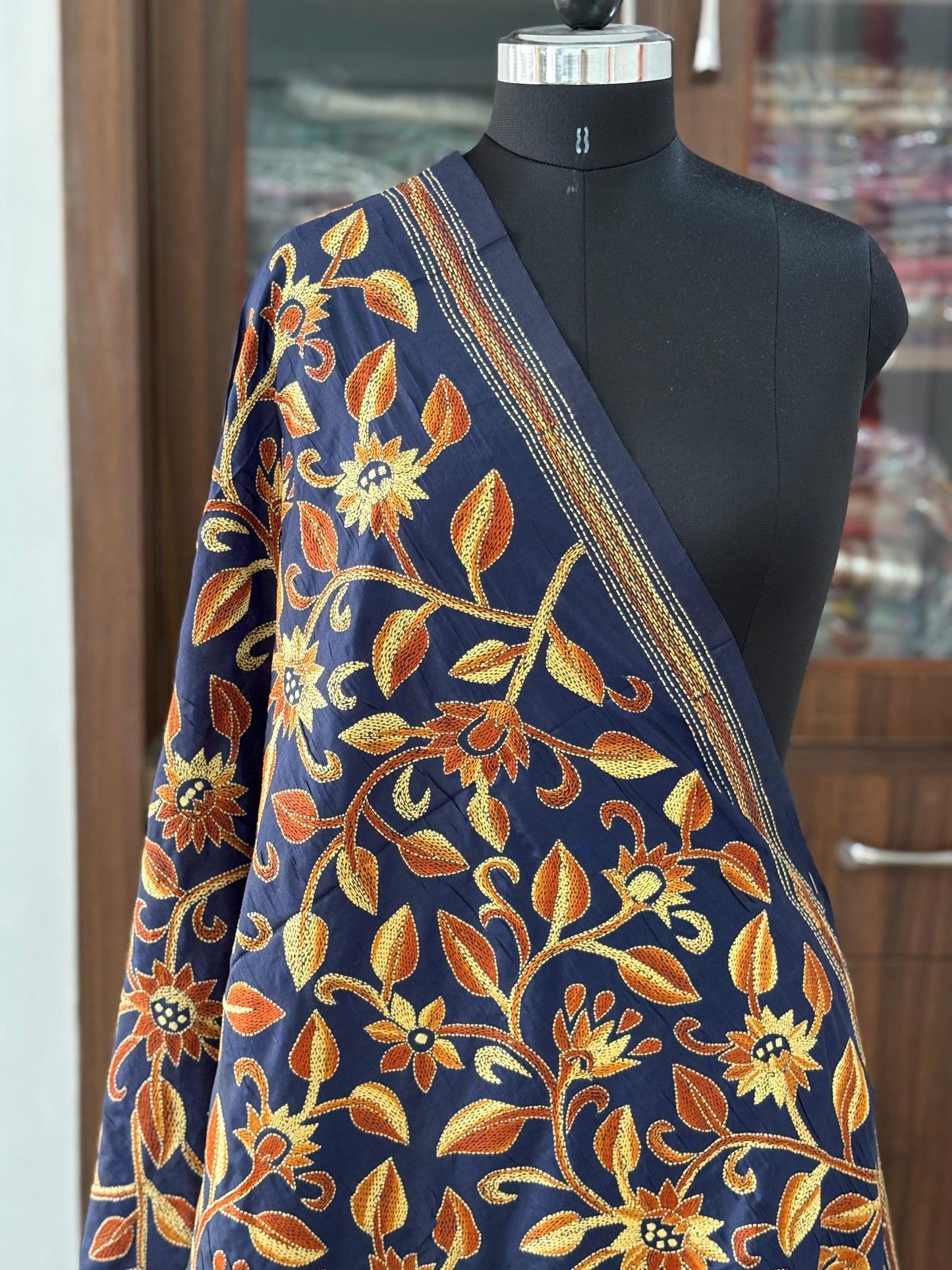 Kantha Stitch Hand Embroidary Full Work Blended Banglore Silk Dupatta 44″
