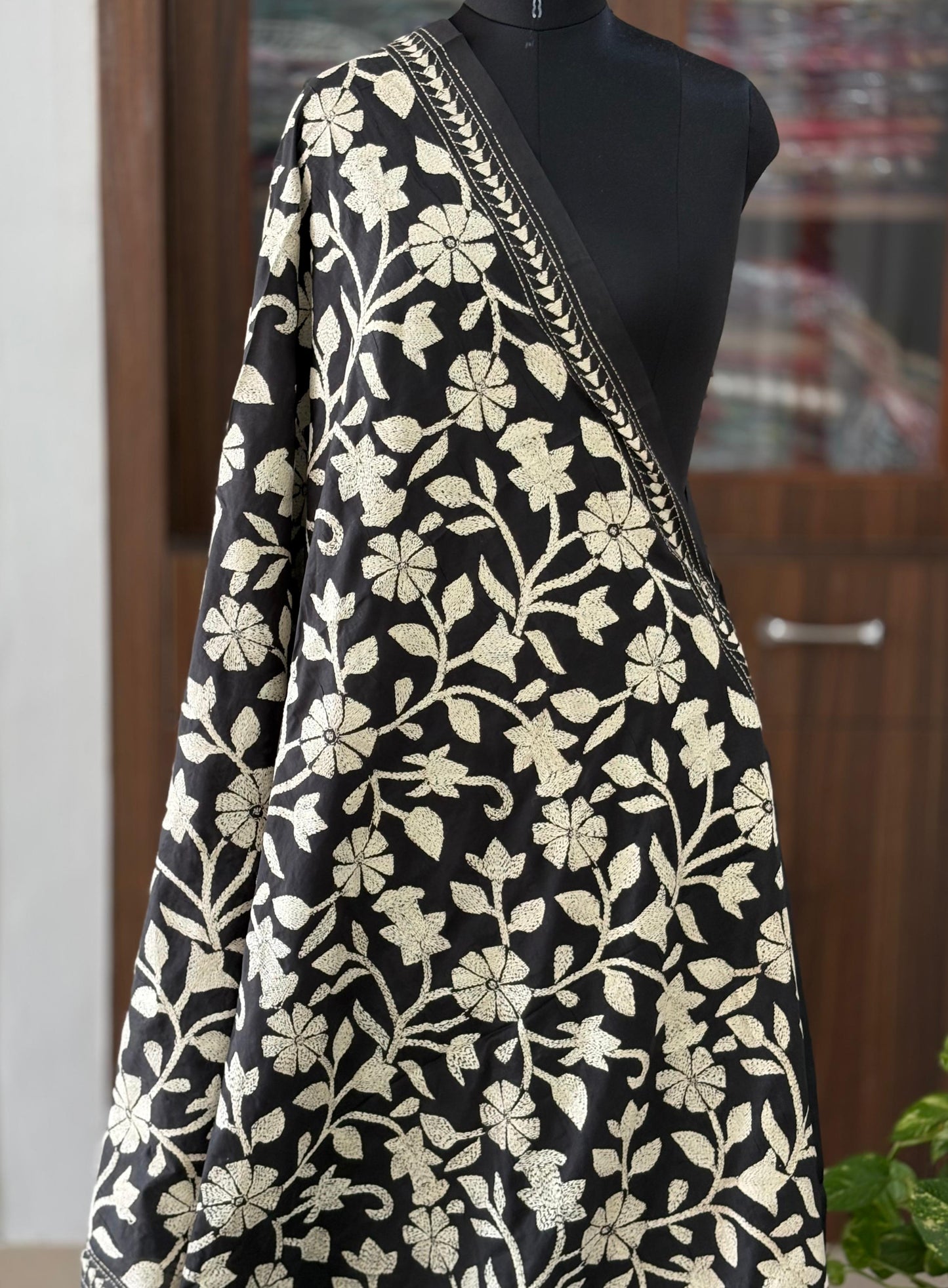 Kantha Stitch Hand Embroidary Full Work Blended Banglore Silk Dupatta 44″