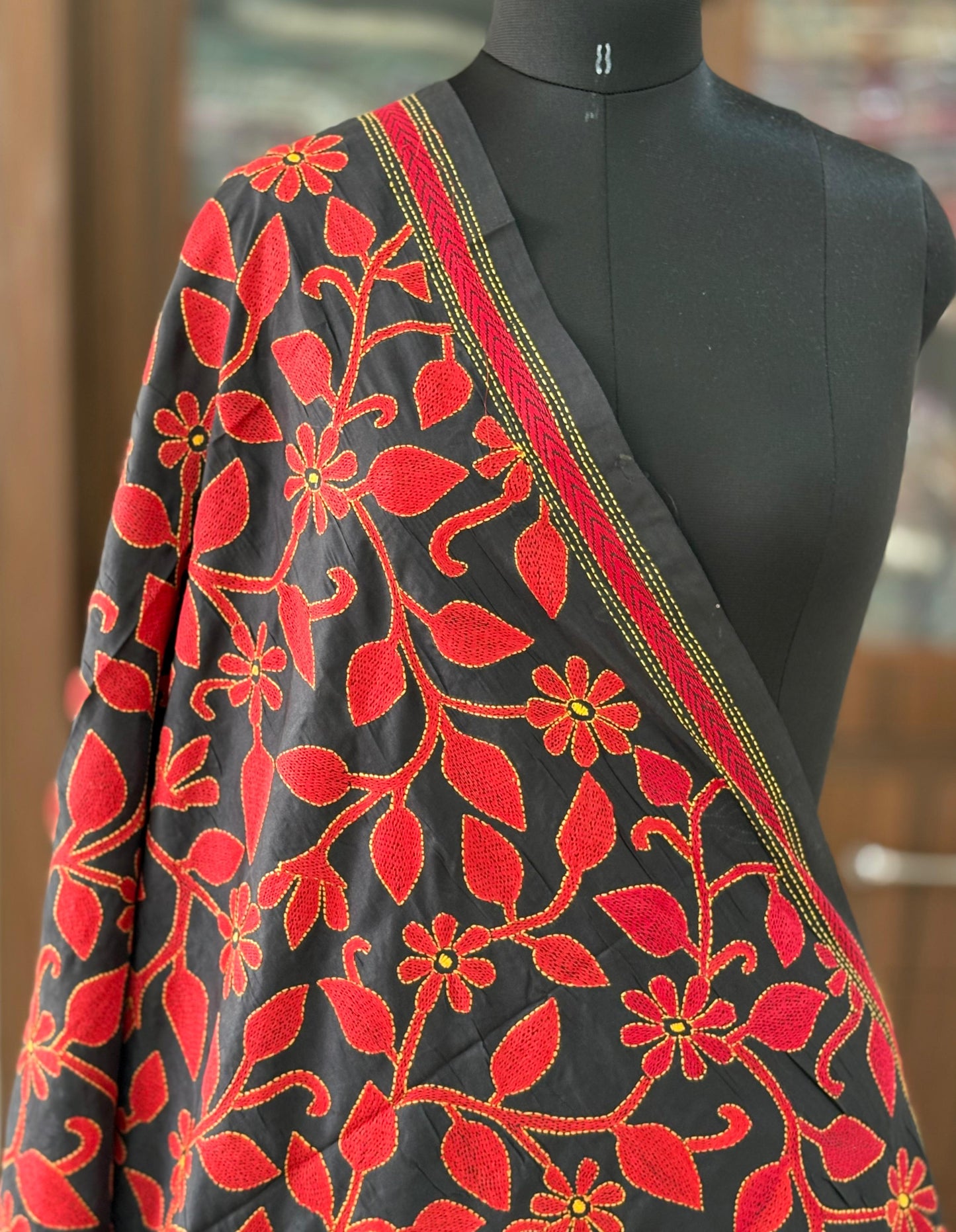 Kantha Stitch Hand Embroidary Full Work Blended Banglore Silk Dupatta 44″