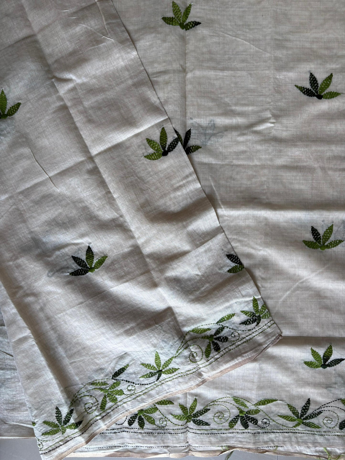 Kantha Hand Embroidered semi tassar silk Saree