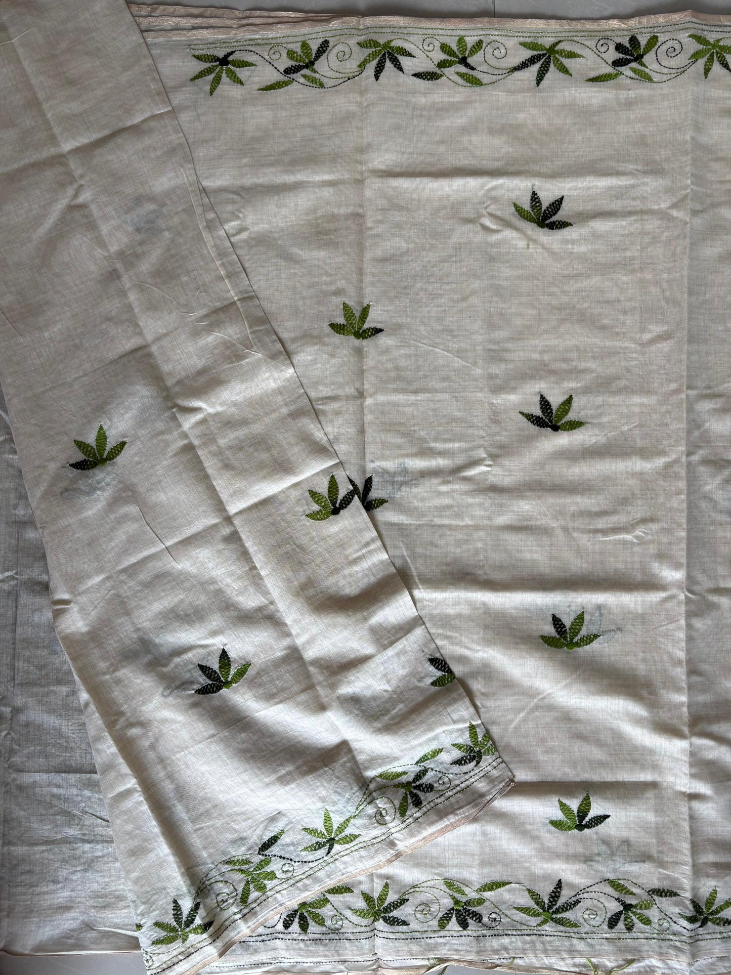 Kantha Hand Embroidered semi tassar silk Saree