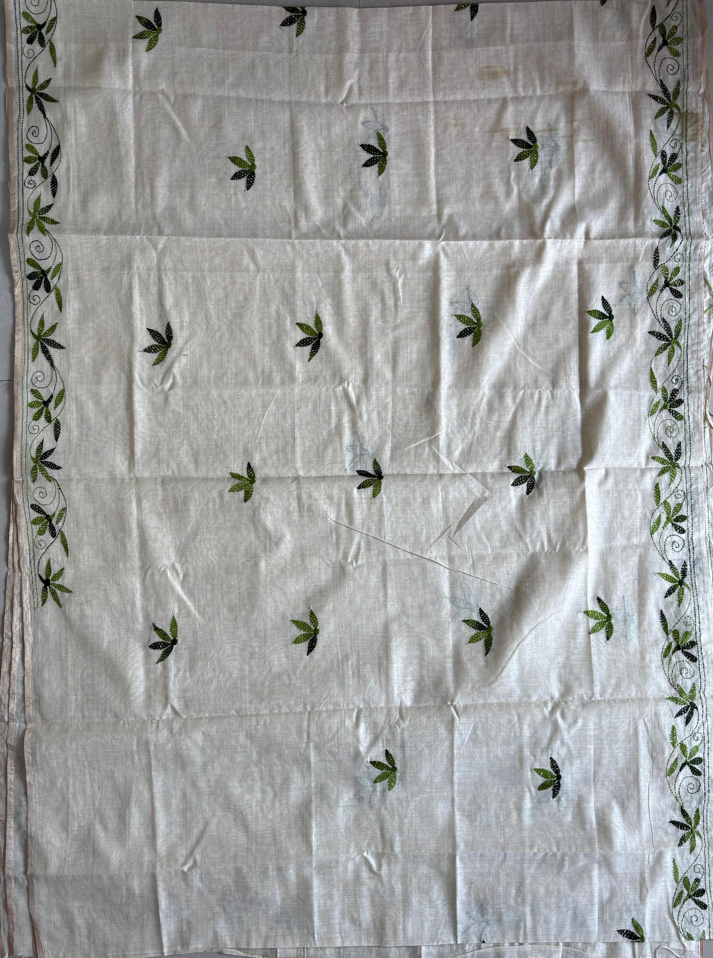 Kantha Hand Embroidered semi tassar silk Saree