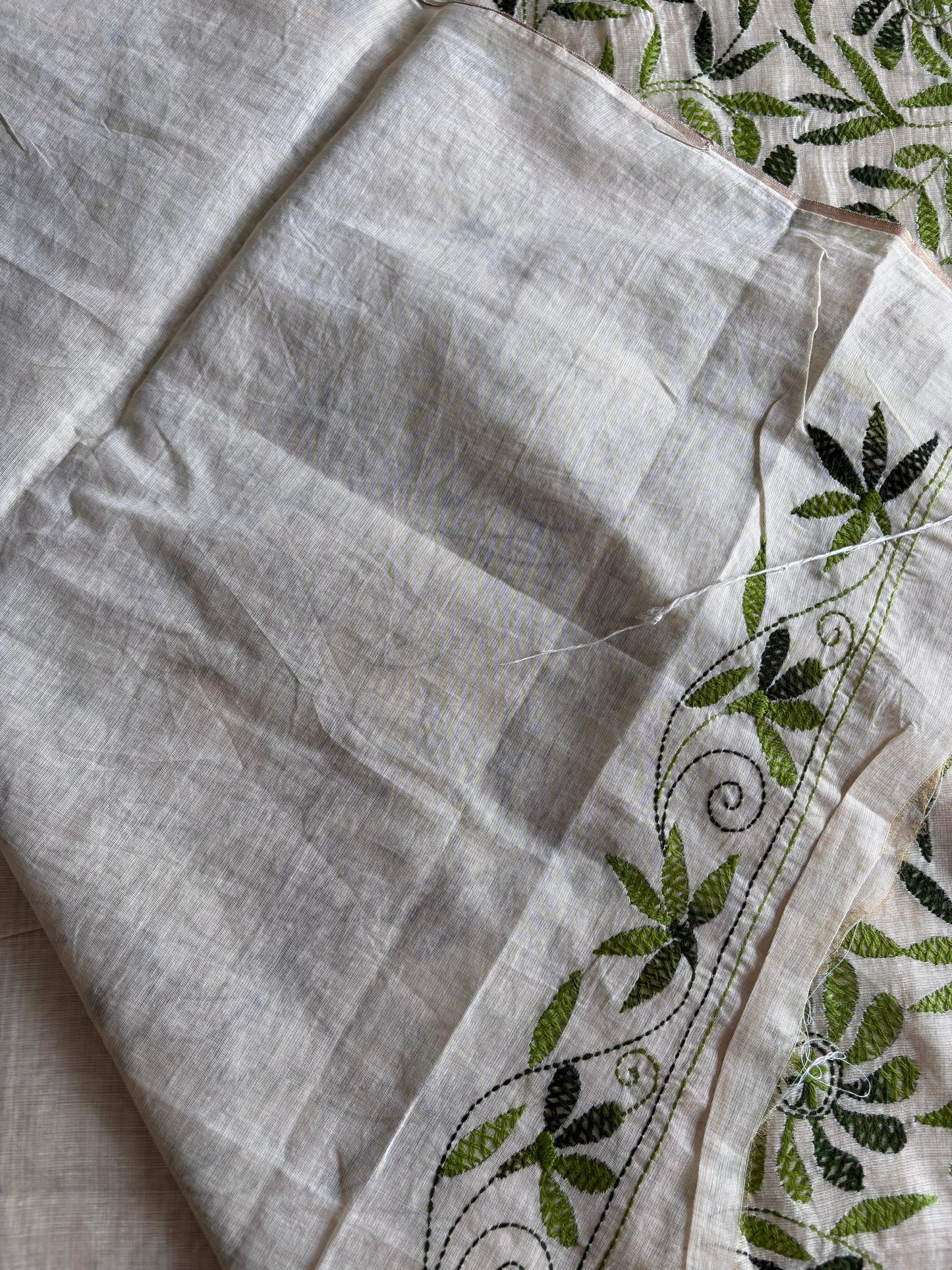 Kantha Hand Embroidered semi tassar silk Saree