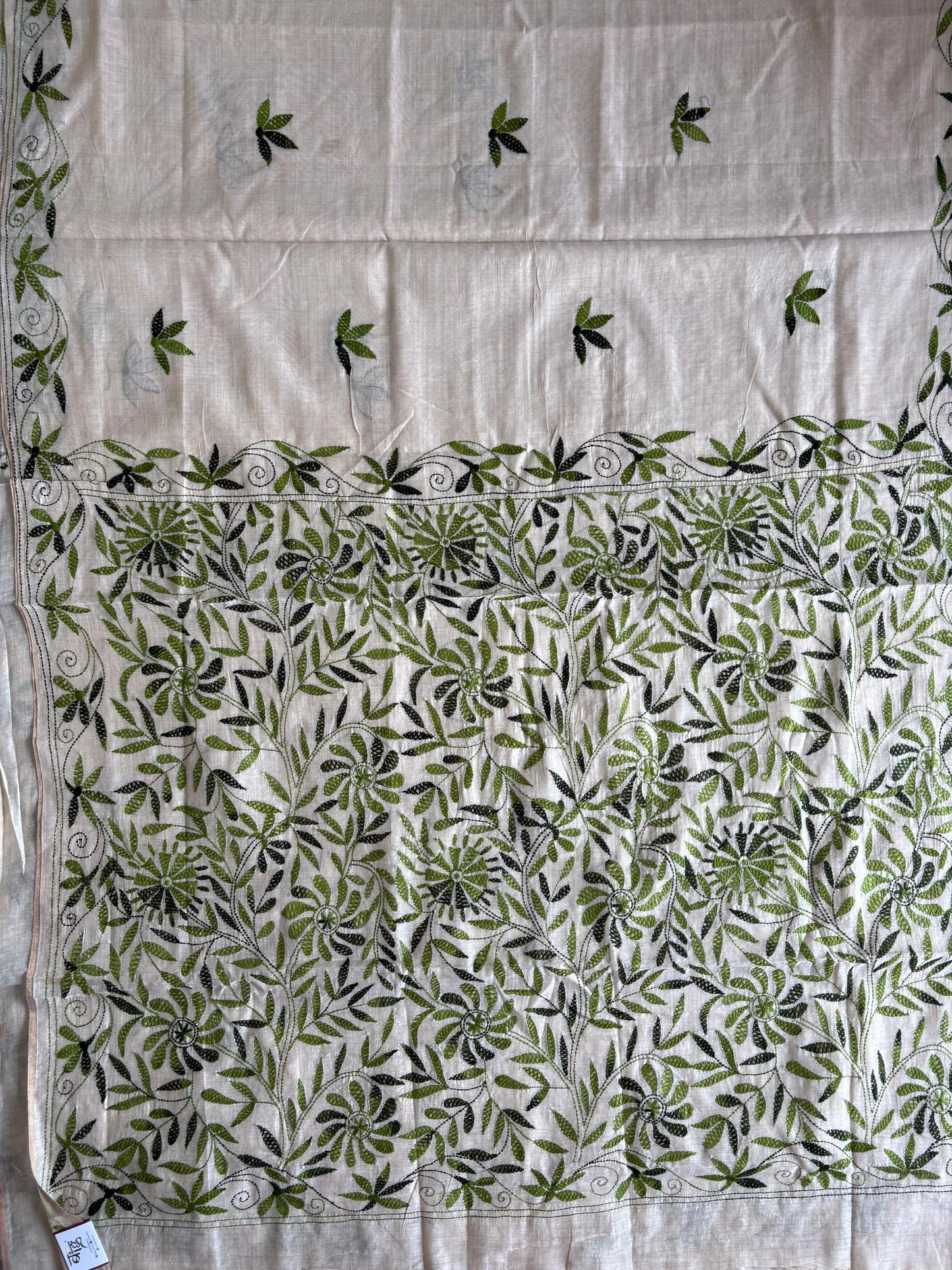 Kantha Hand Embroidered semi tassar silk Saree