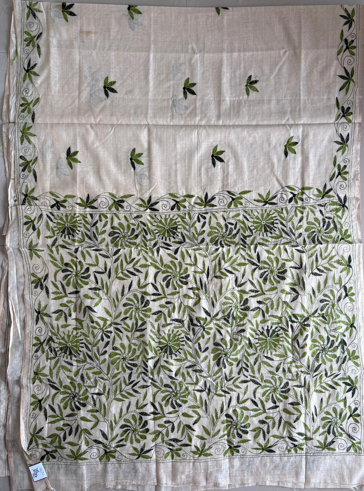 Kantha Hand Embroidered semi tassar silk Saree