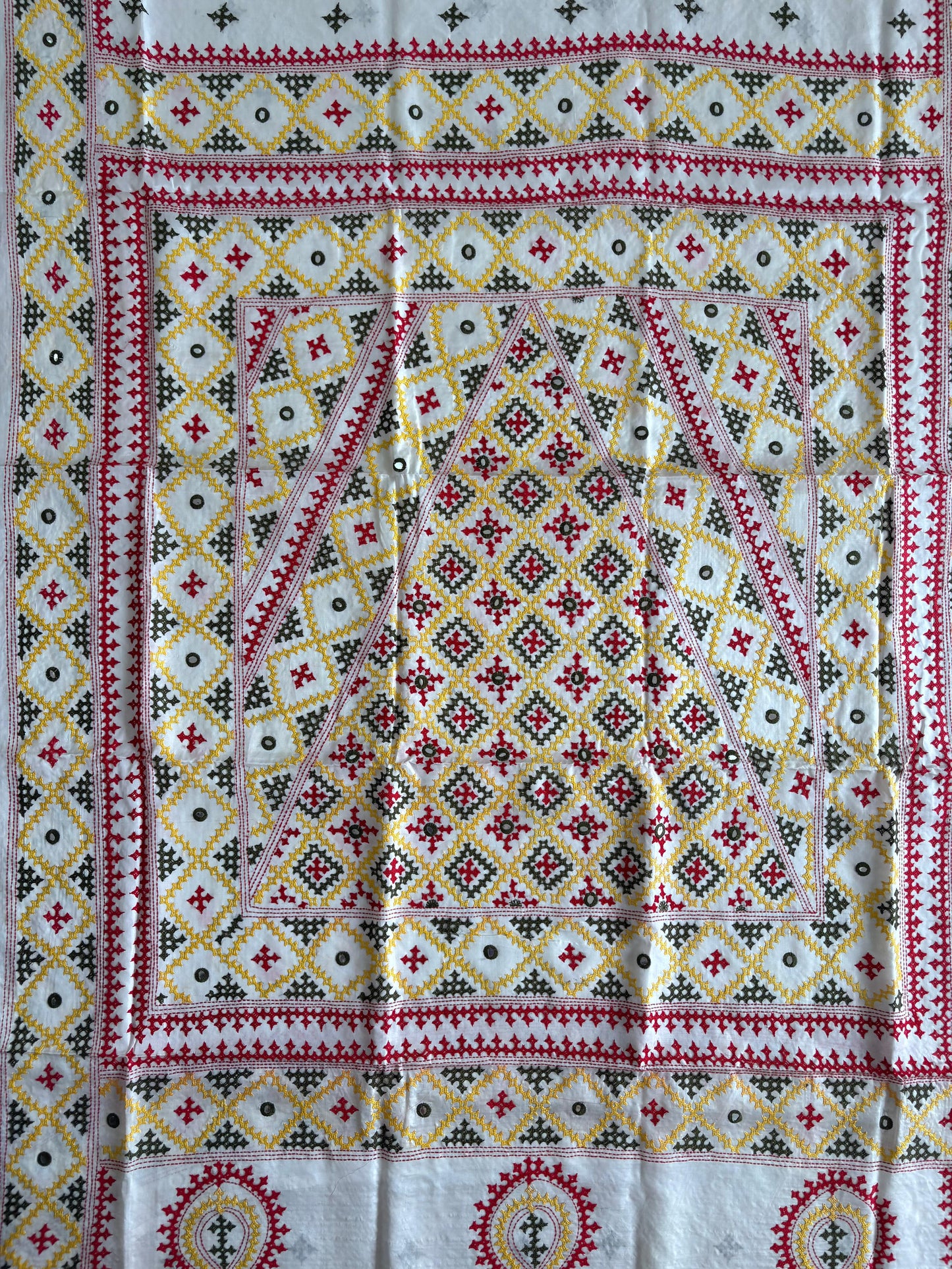 Gujrati Stitch/Kutch Hand Embroidered Art Silk Saree