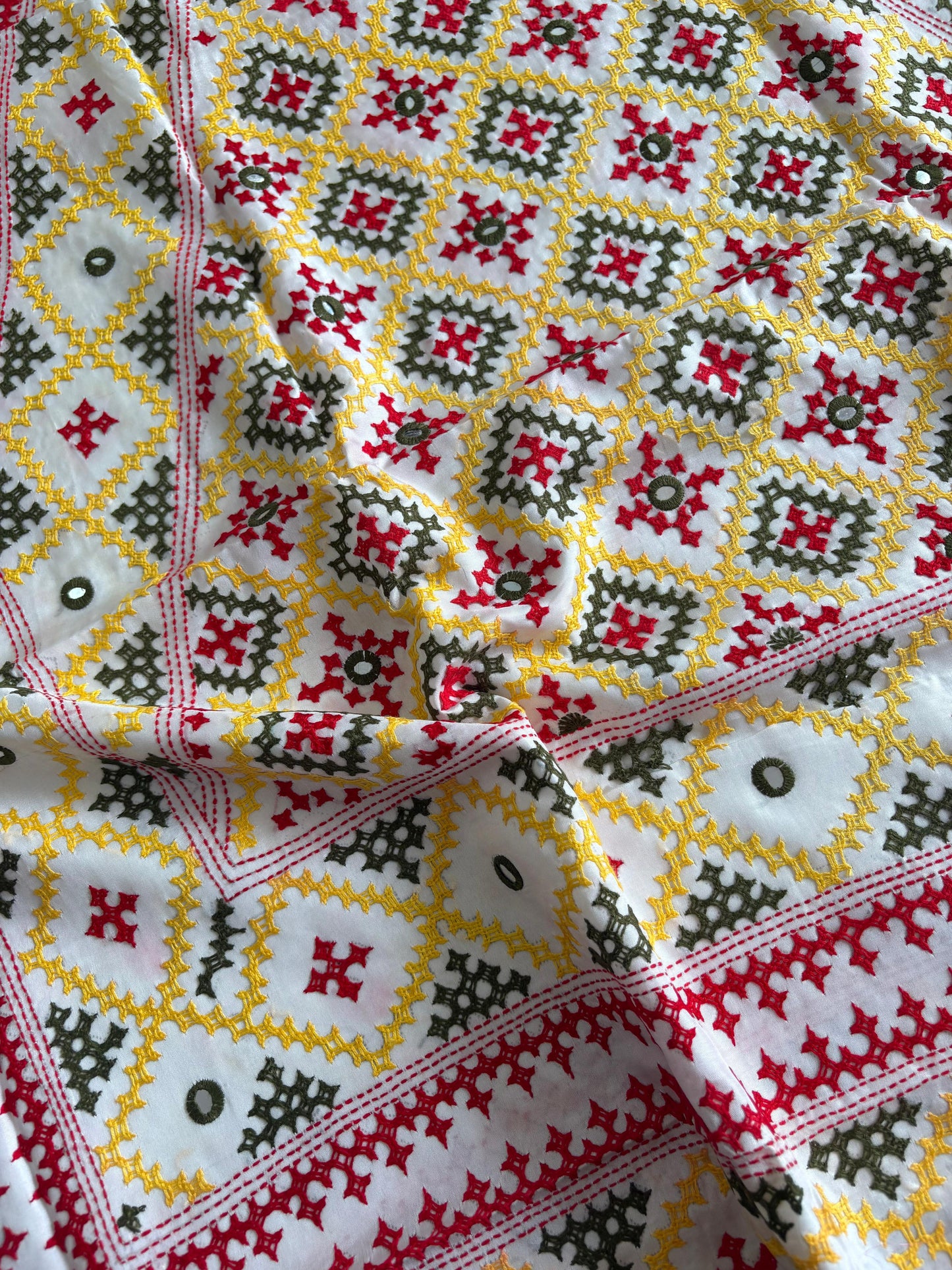 Gujrati Stitch/Kutch Hand Embroidered Art Silk Saree