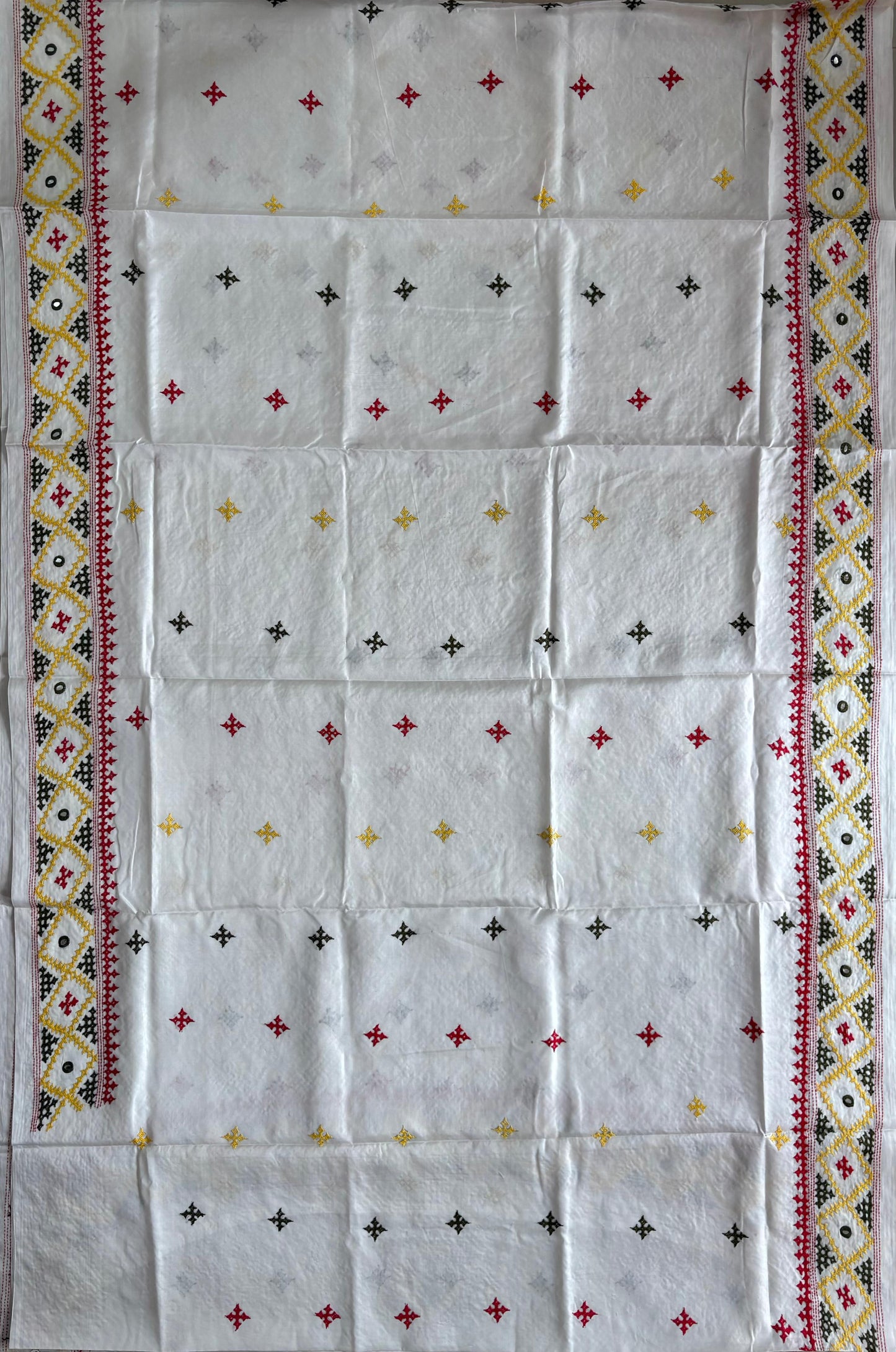 Gujrati Stitch/Kutch Hand Embroidered Art Silk Saree