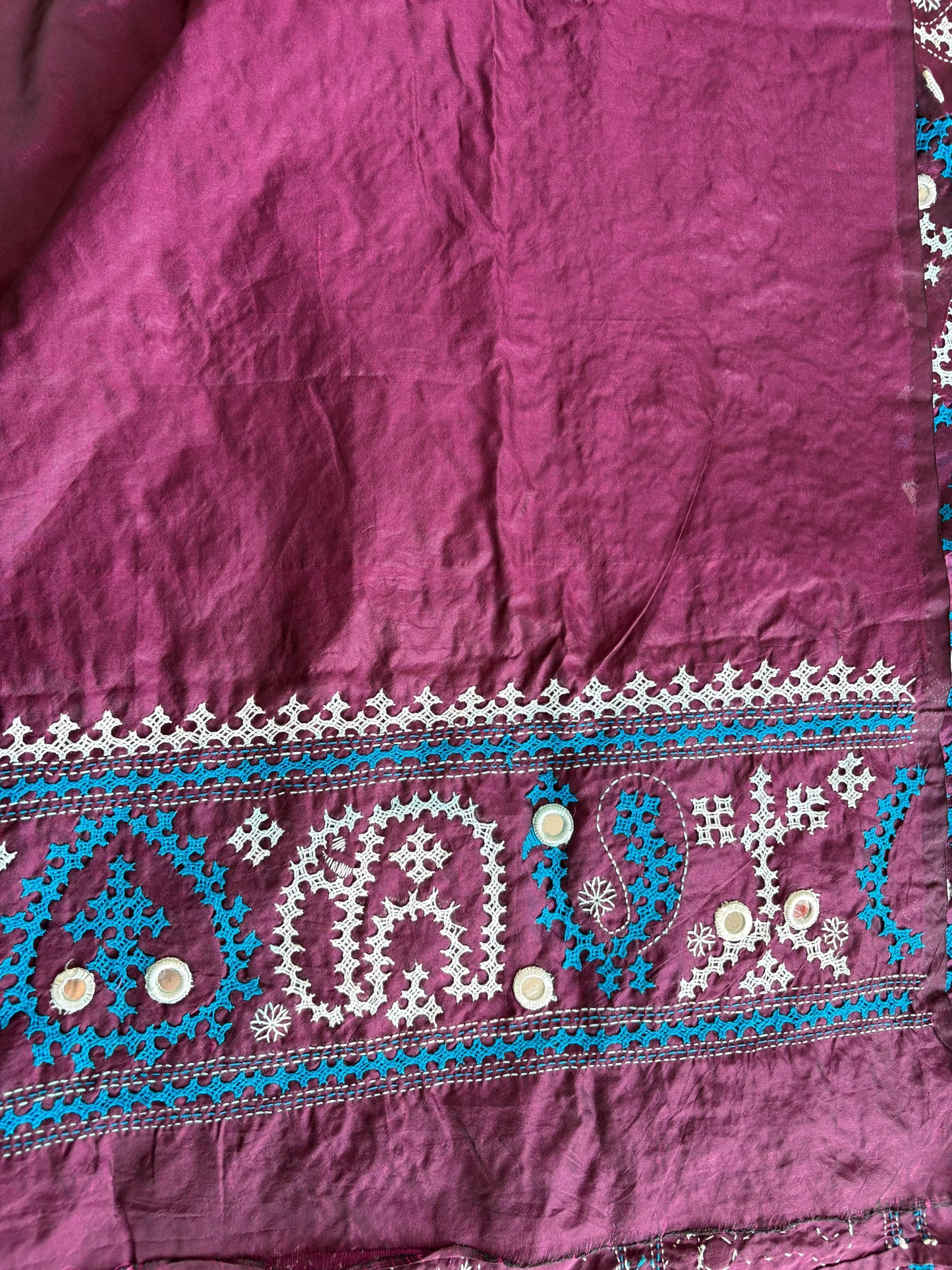 Mirror work Gujrati Stitch/Kutch Hand Embroidered Art Silk Saree