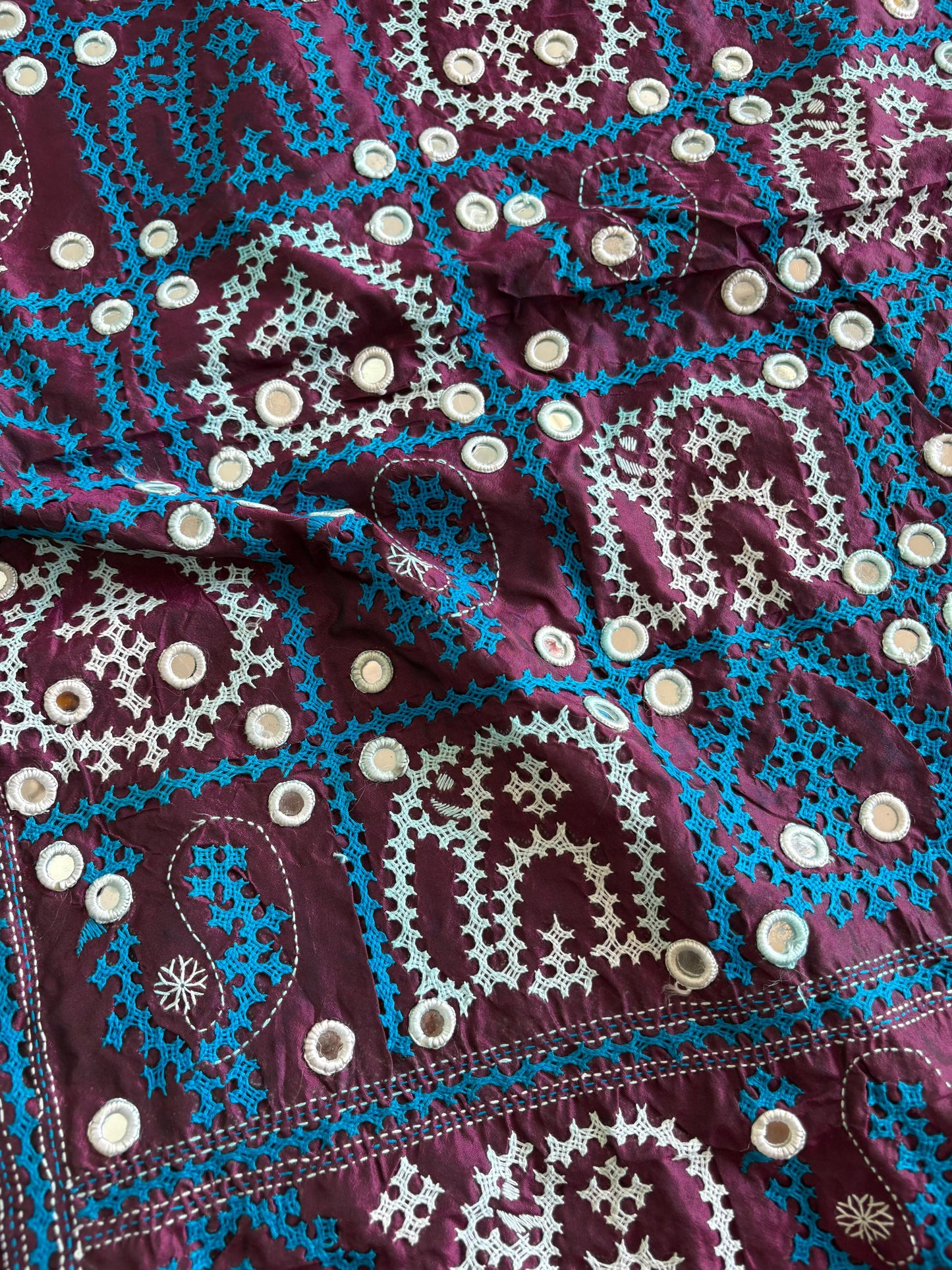 Mirror work Gujrati Stitch/Kutch Hand Embroidered Art Silk Saree