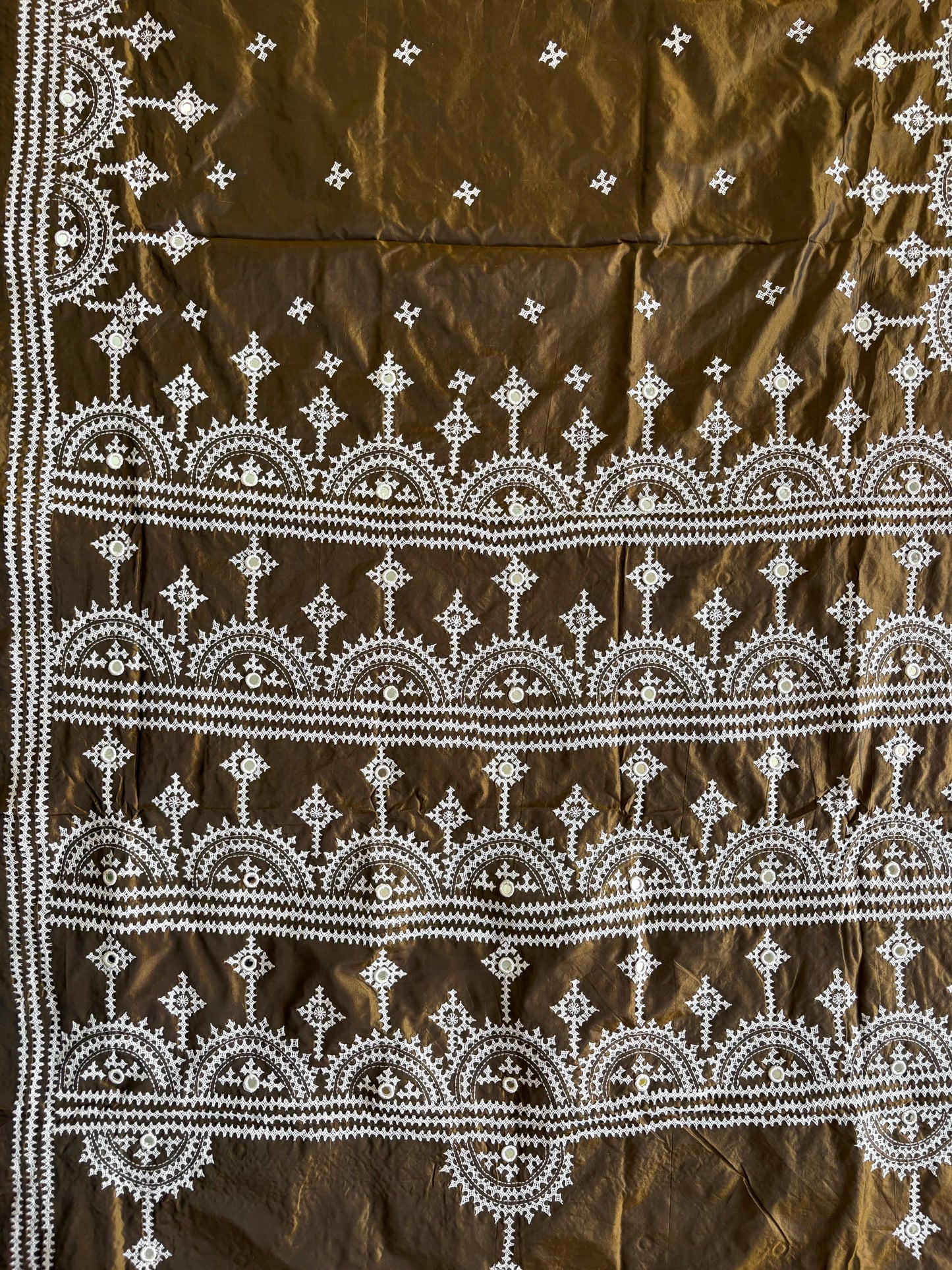 Mirror work Gujrati Stitch/Kutch Hand Embroidered Art Silk Saree