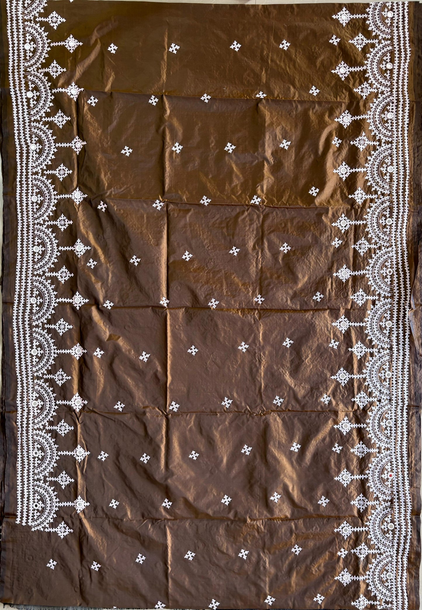 Mirror work Gujrati Stitch/Kutch Hand Embroidered Art Silk Saree