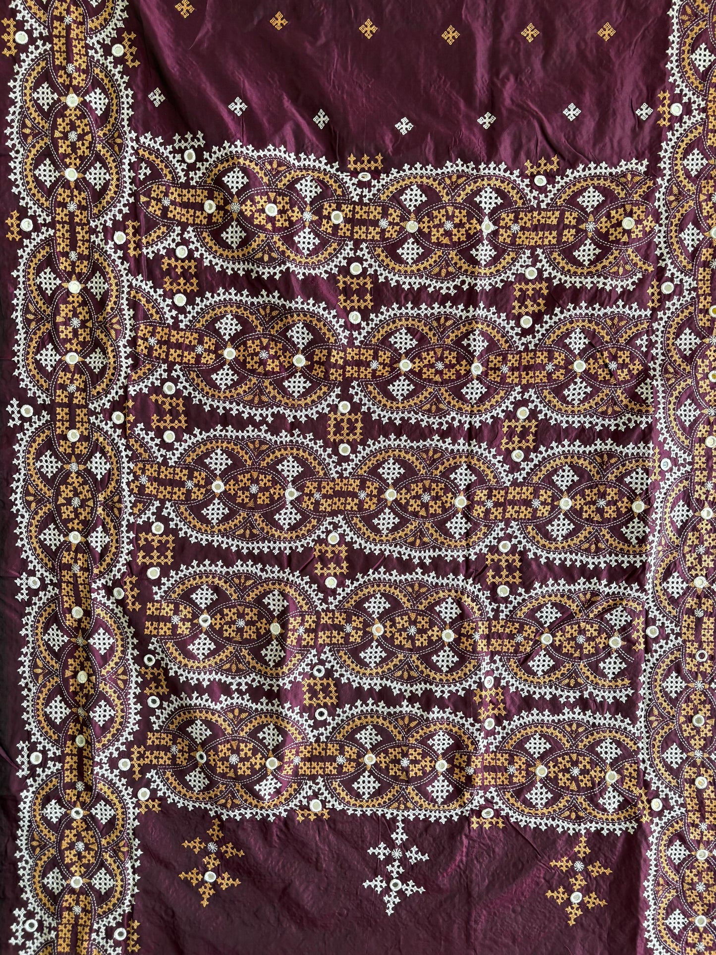 Mirror work Gujrati Stitch/Kutch Hand Embroidered Art Silk Saree